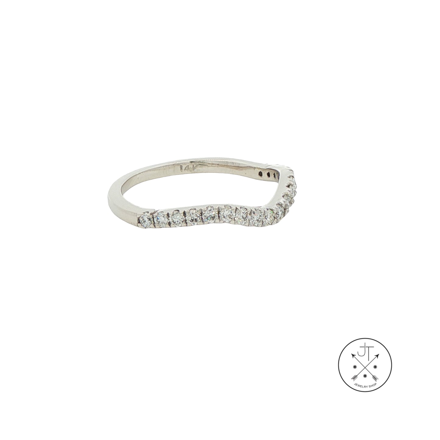 Vintage 14k White Gold 2 mm Curved Band with 1/5 ctw Natural Diamonds Size 5.5 Thin Stack