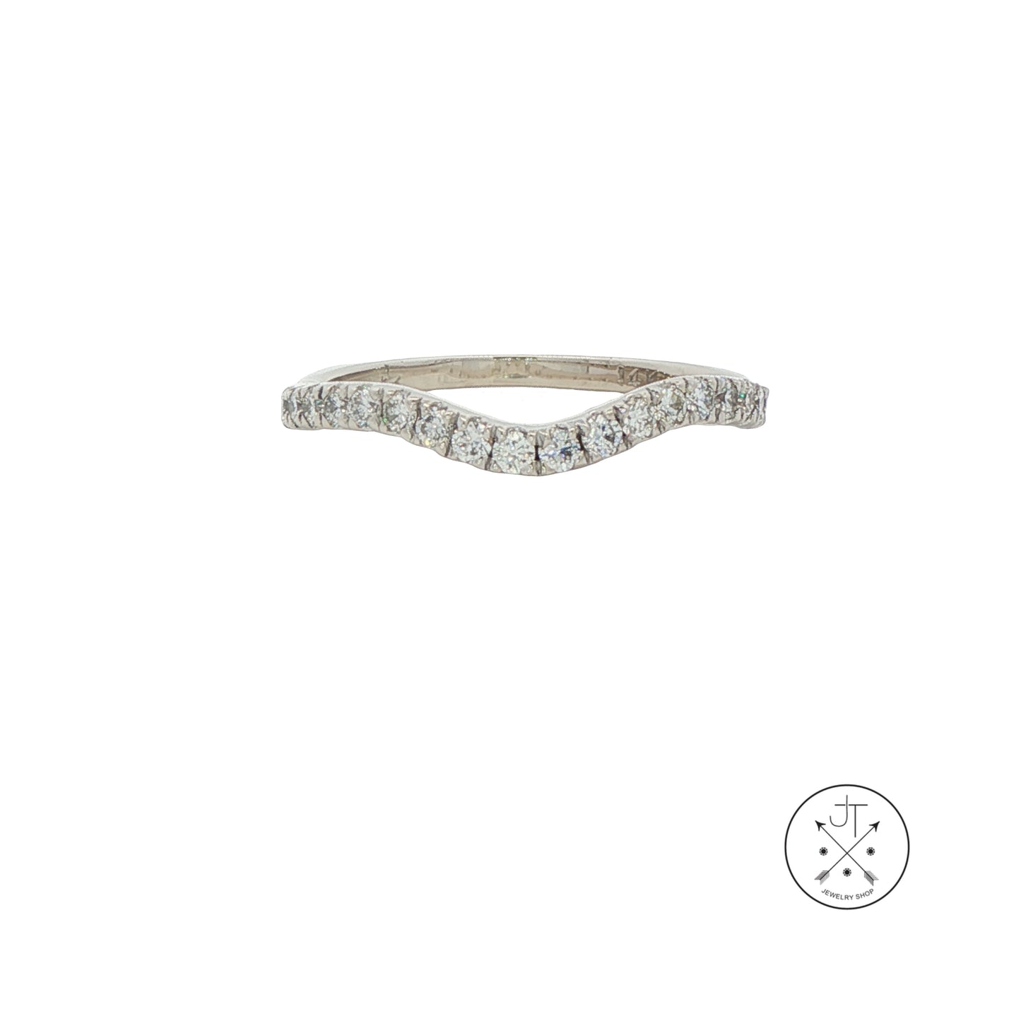 Vintage 14k White Gold 2 mm Curved Band with 1/5 ctw Natural Diamonds Size 5.5 Thin Stack