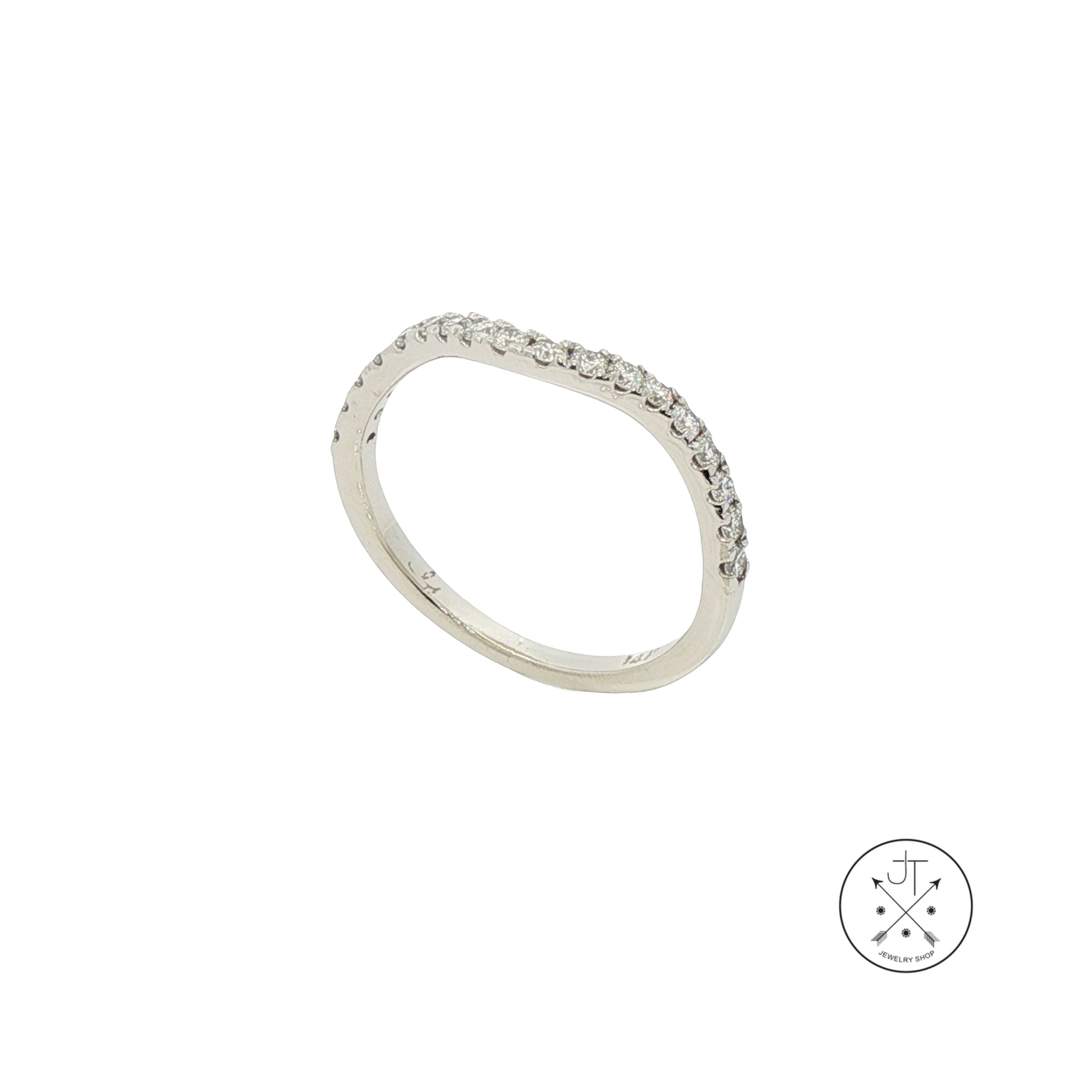 White gold ring with small diamonds on a white background