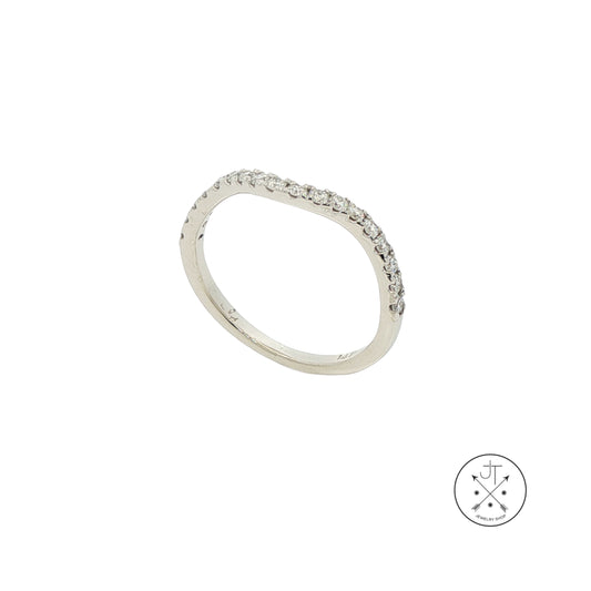 White gold ring with small diamonds on a white background