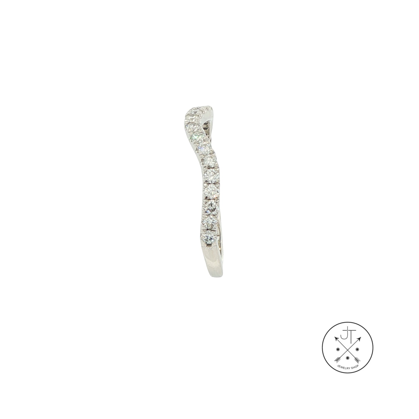 Vintage 14k White Gold 2 mm Curved Band with 1/5 ctw Natural Diamonds Size 5.5 Thin Stack