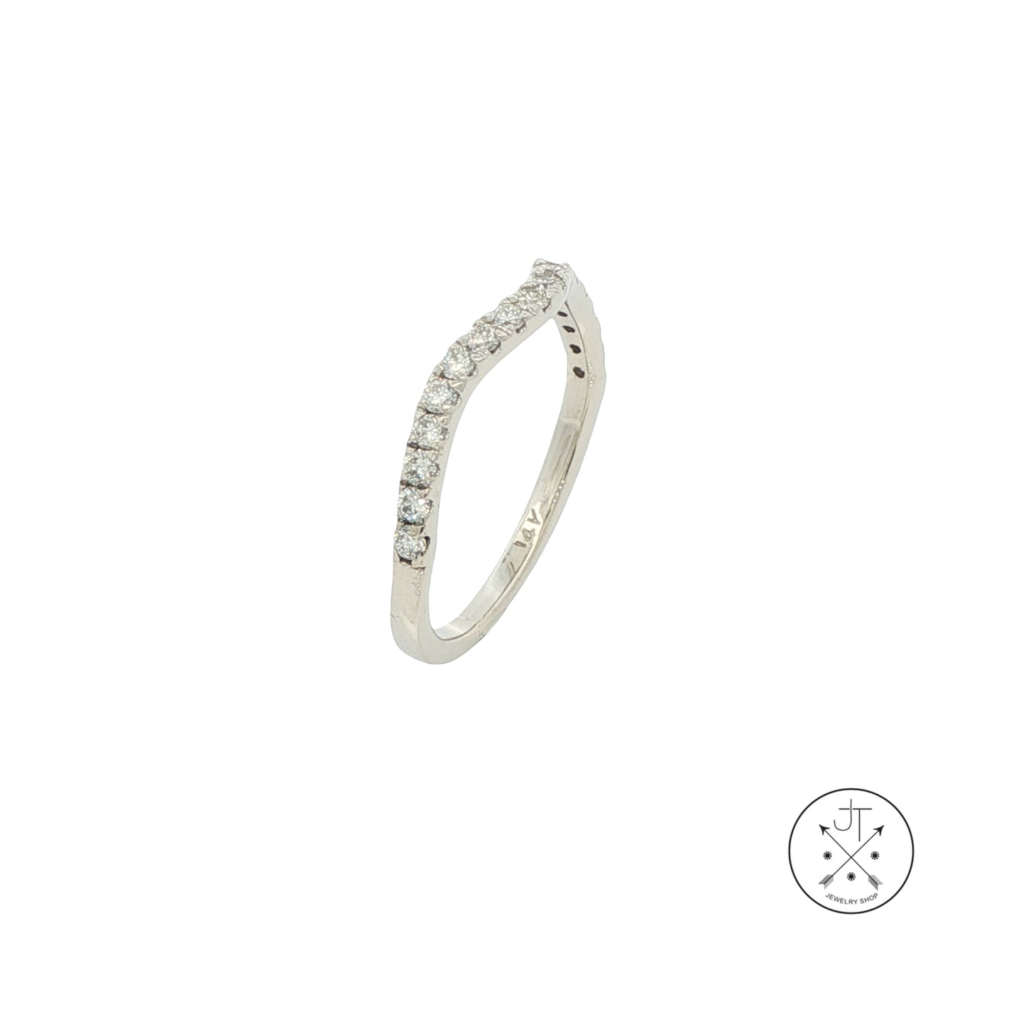 Vintage 14k White Gold 2 mm Curved Band with 1/5 ctw Natural Diamonds Size 5.5 Thin Stack