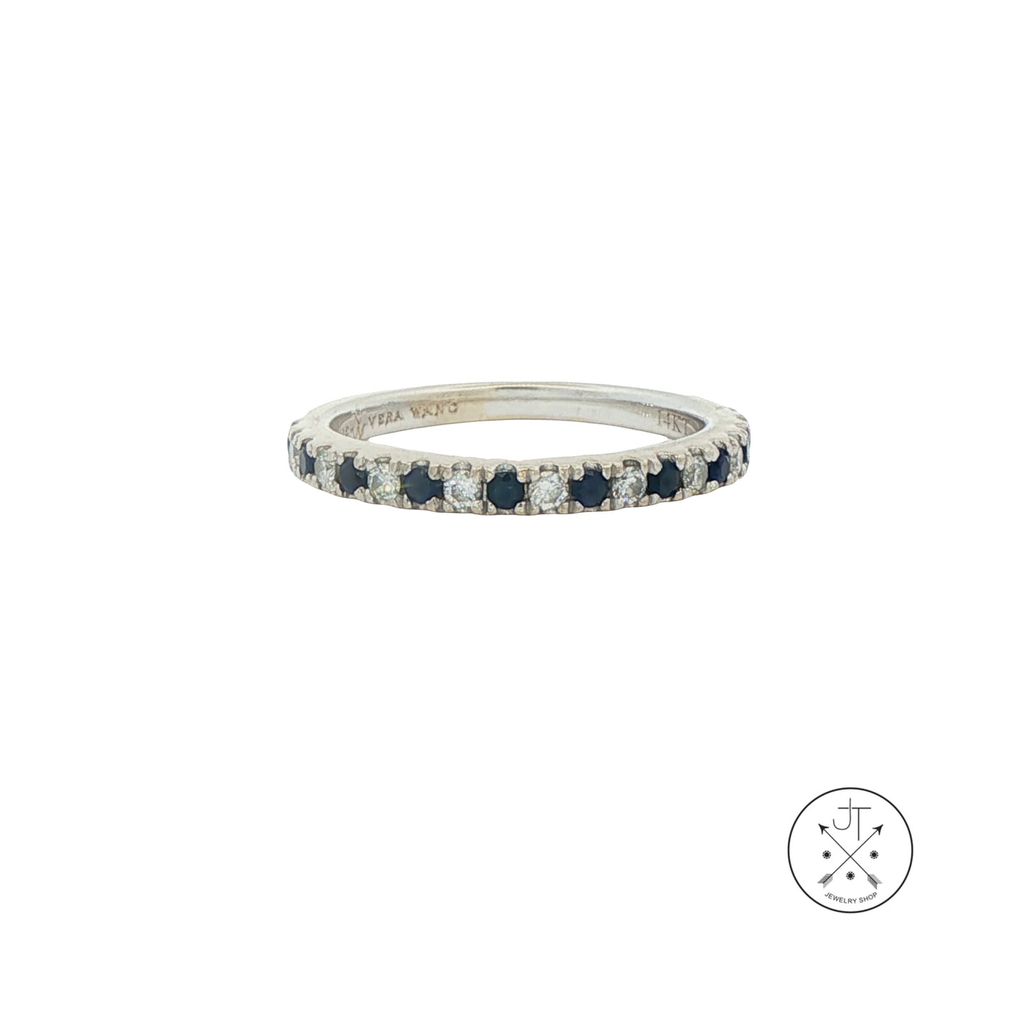 14k White Gold Vera Wang Love 2.4 mm Band Natural Sapphires Diamonds Size 5 Thin Stack