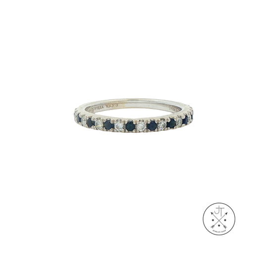 14k White Gold Vera Wang Love 2.4 mm Band Natural Sapphires Diamonds Size 5 Thin Stack