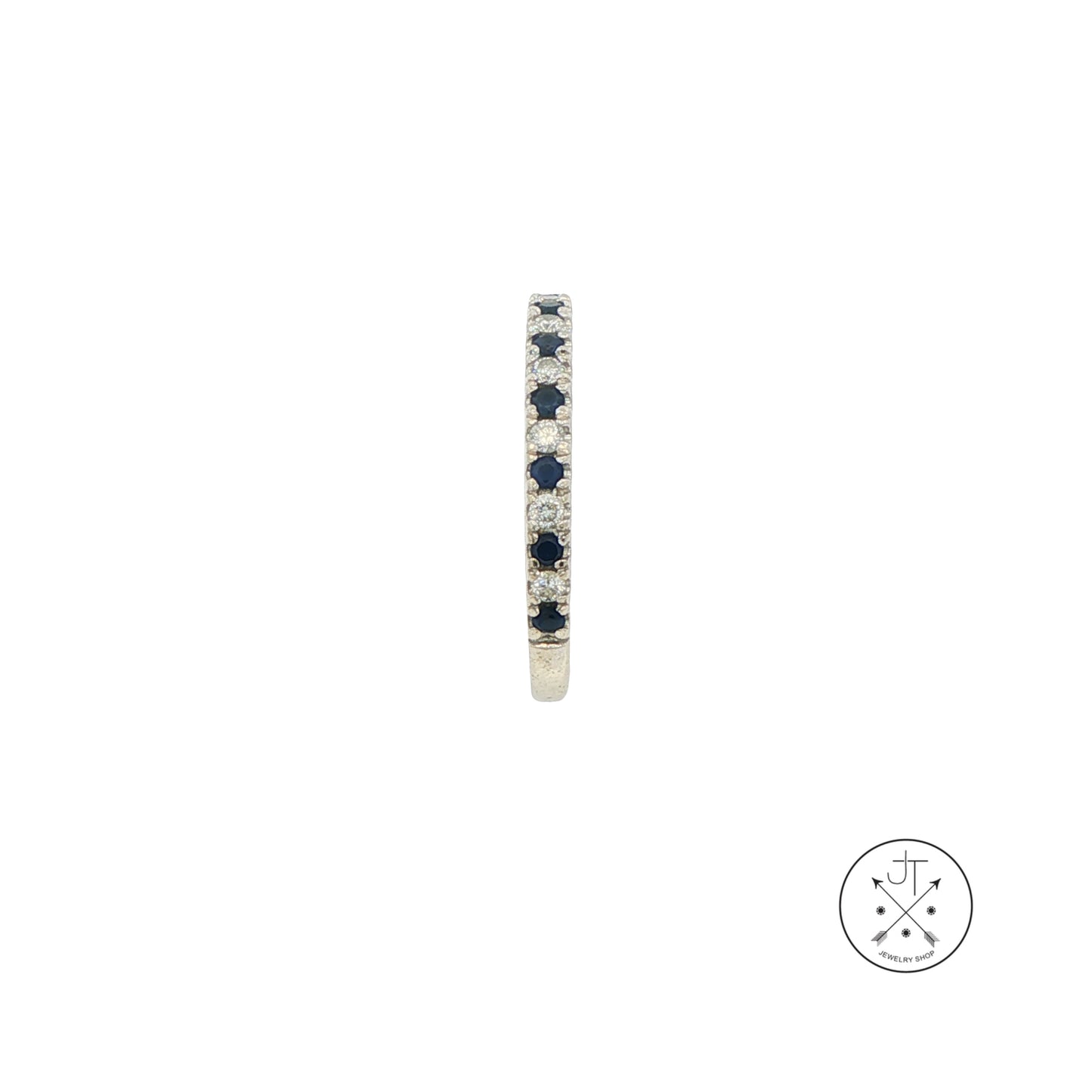 14k White Gold Vera Wang Love 2.4 mm Band Natural Sapphires Diamonds Size 5 Thin Stack
