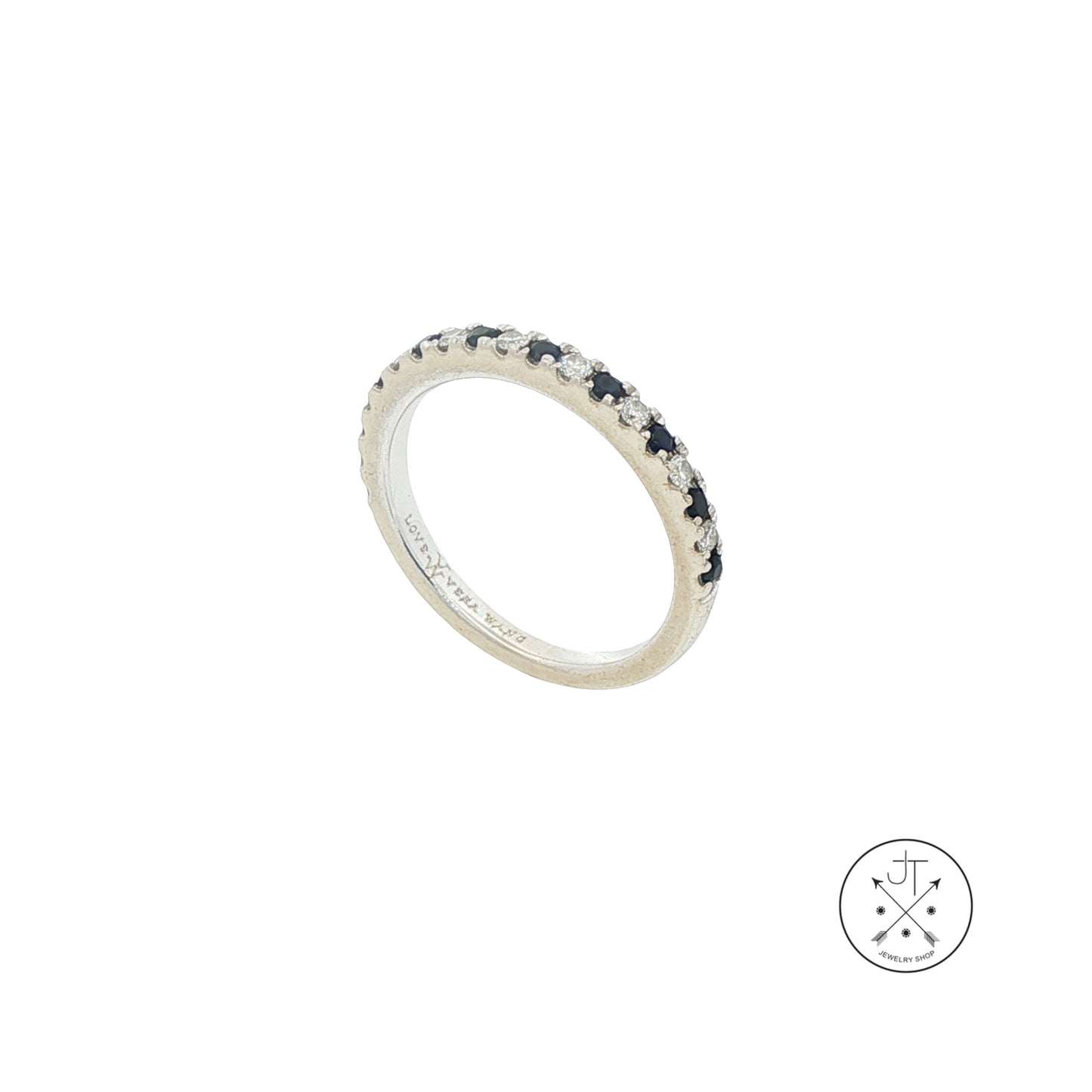 14k White Gold Vera Wang Love 2.4 mm Band Natural Sapphires Diamonds Size 5 Thin Stack