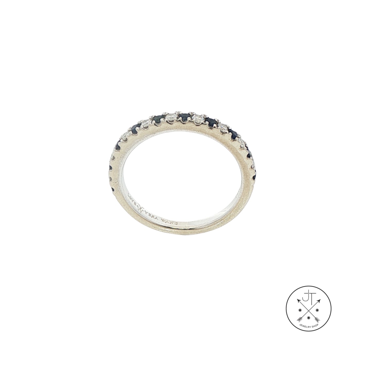 14k White Gold Vera Wang Love 2.4 mm Band Natural Sapphires Diamonds Size 5 Thin Stack