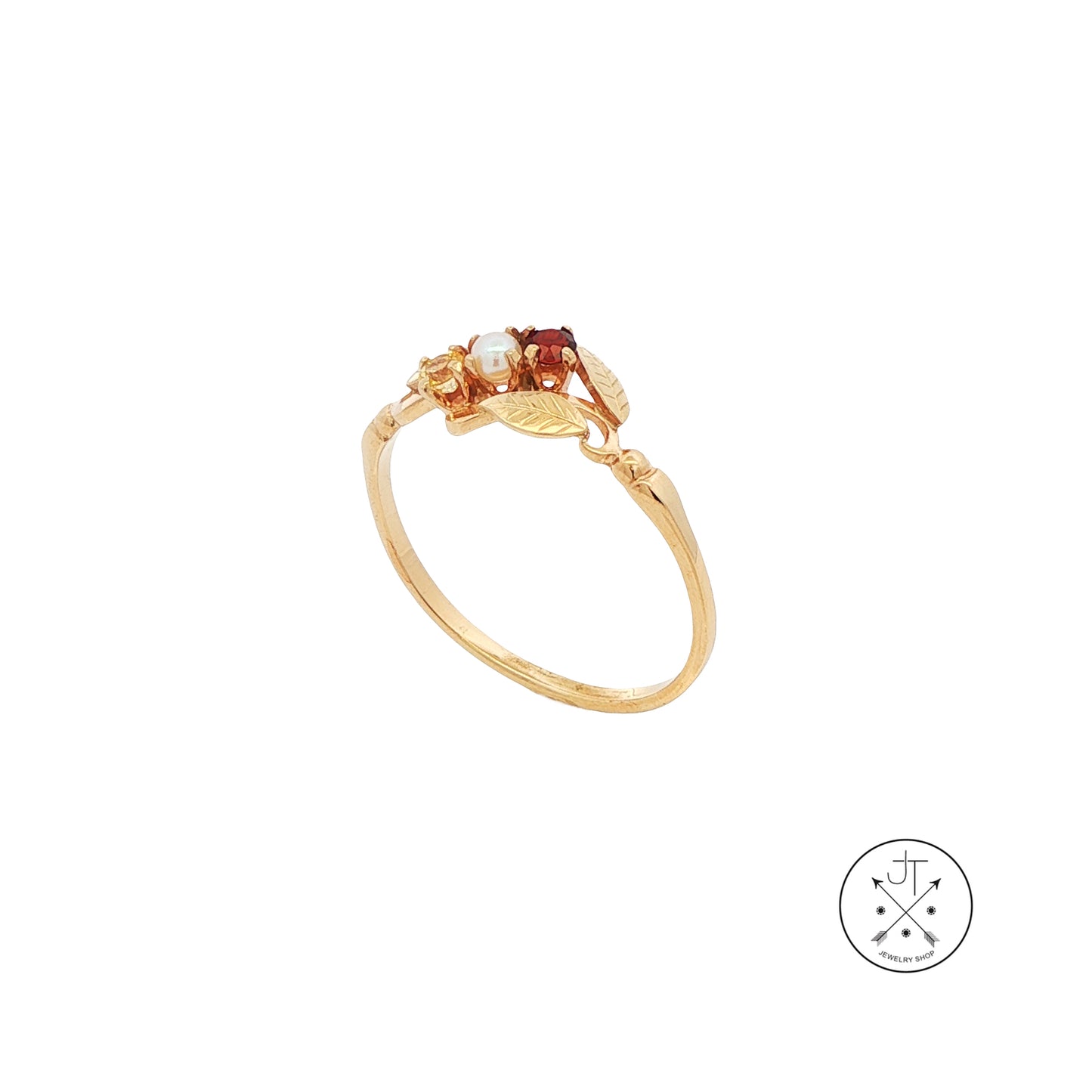Vintage 14k Yellow Gold Ring with Sapphire Garnet and Pearl Size 9 Custom