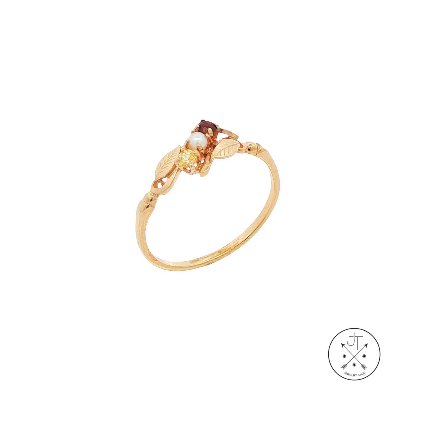 Vintage 14k Yellow Gold Ring with Sapphire Garnet and Pearl Size 9 Custom
