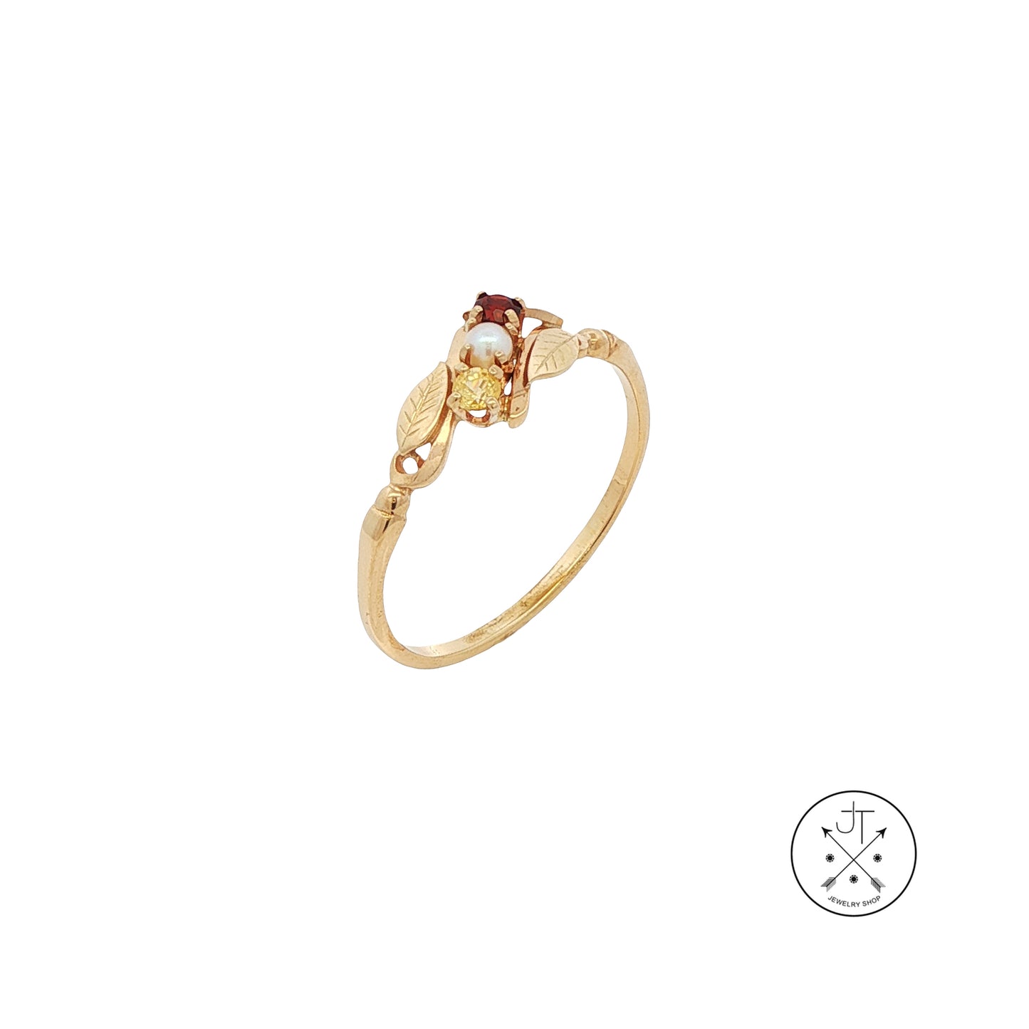 Vintage 14k Yellow Gold Ring with Sapphire Garnet and Pearl Size 9 Custom