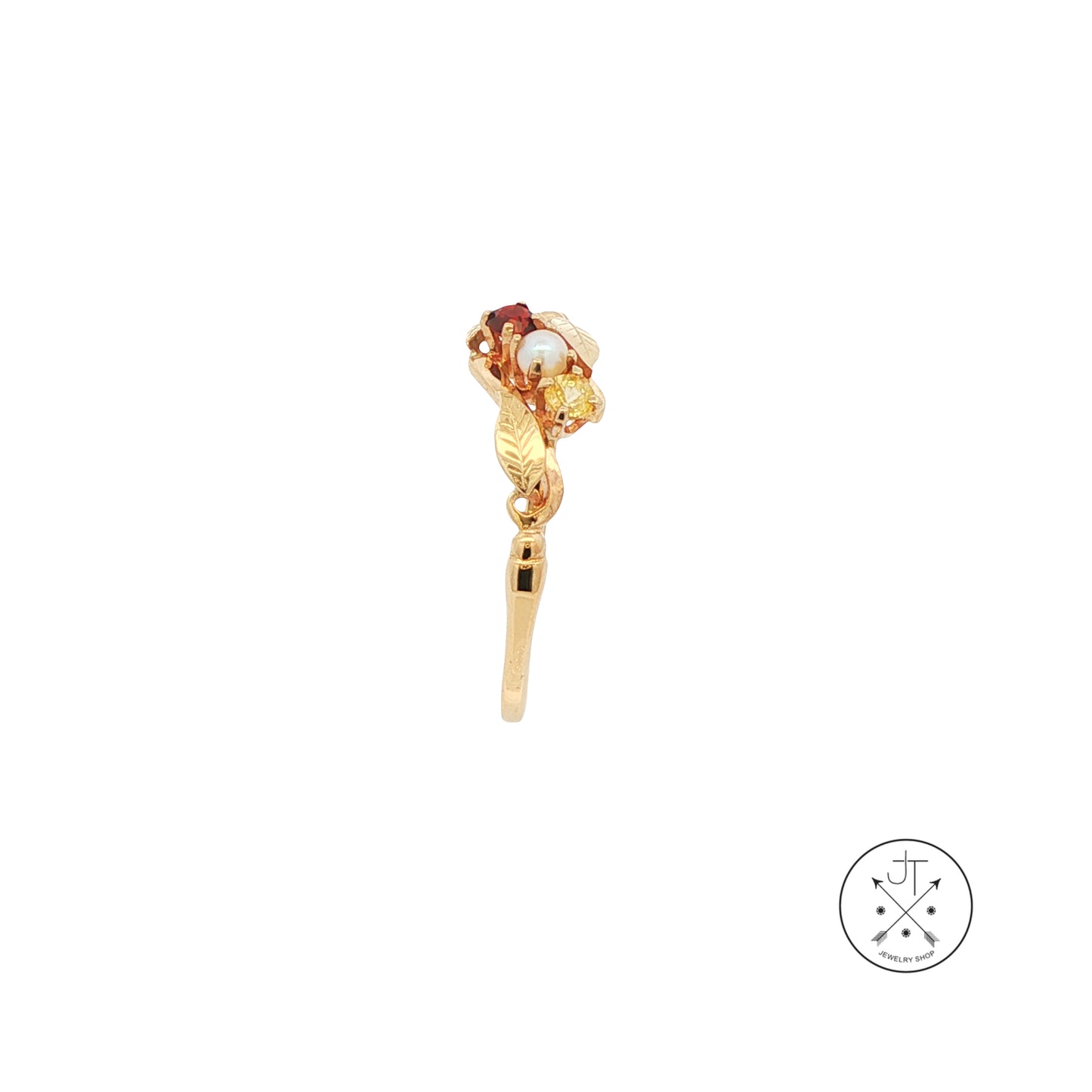 Vintage 14k Yellow Gold Ring with Sapphire Garnet and Pearl Size 9 Custom