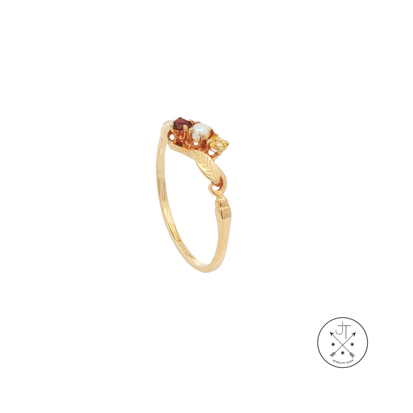 Vintage 14k Yellow Gold Ring with Sapphire Garnet and Pearl Size 9 Custom