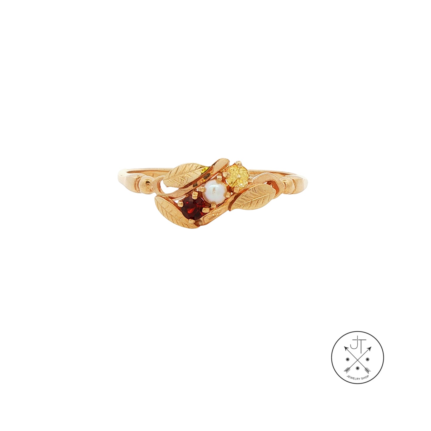 Vintage 14k Yellow Gold Ring with Sapphire Garnet and Pearl Size 9 Custom