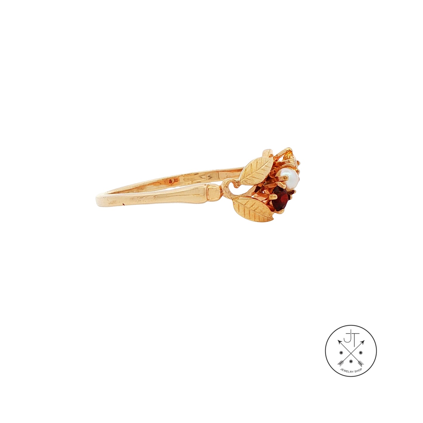 Vintage 14k Yellow Gold Ring with Sapphire Garnet and Pearl Size 9 Custom