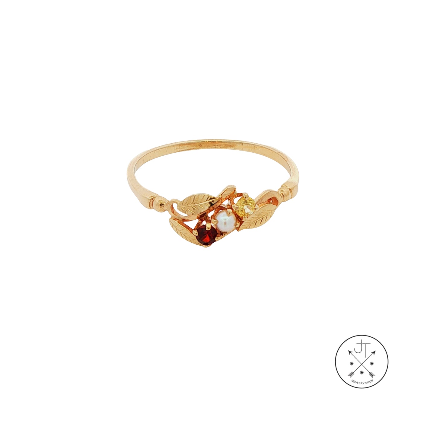 Vintage 14k Yellow Gold Ring with Sapphire Garnet and Pearl Size 9 Custom