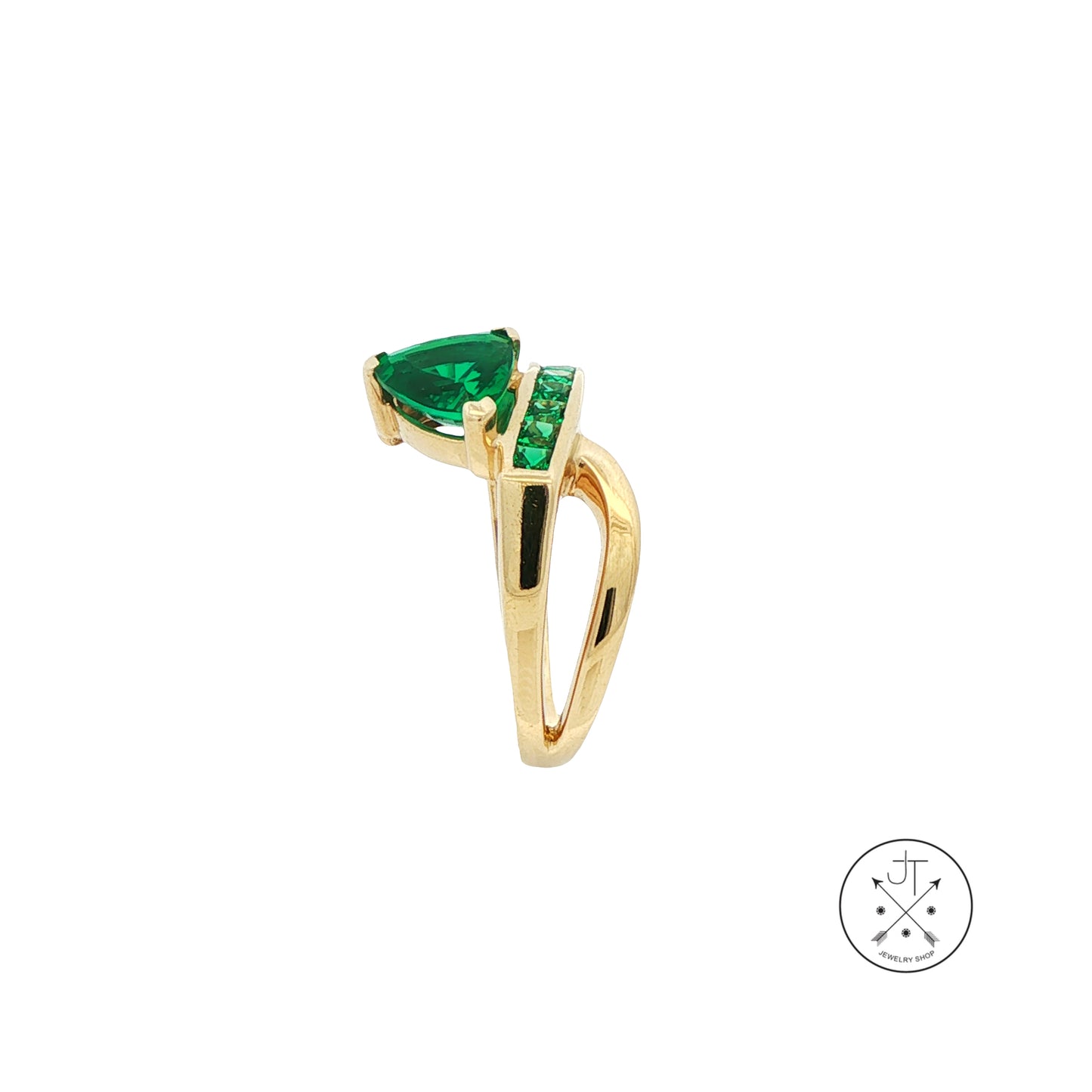 10k Yellow Gold Ring with Created Emeralds and Natural Diamonds Size 6 Euro Shank
