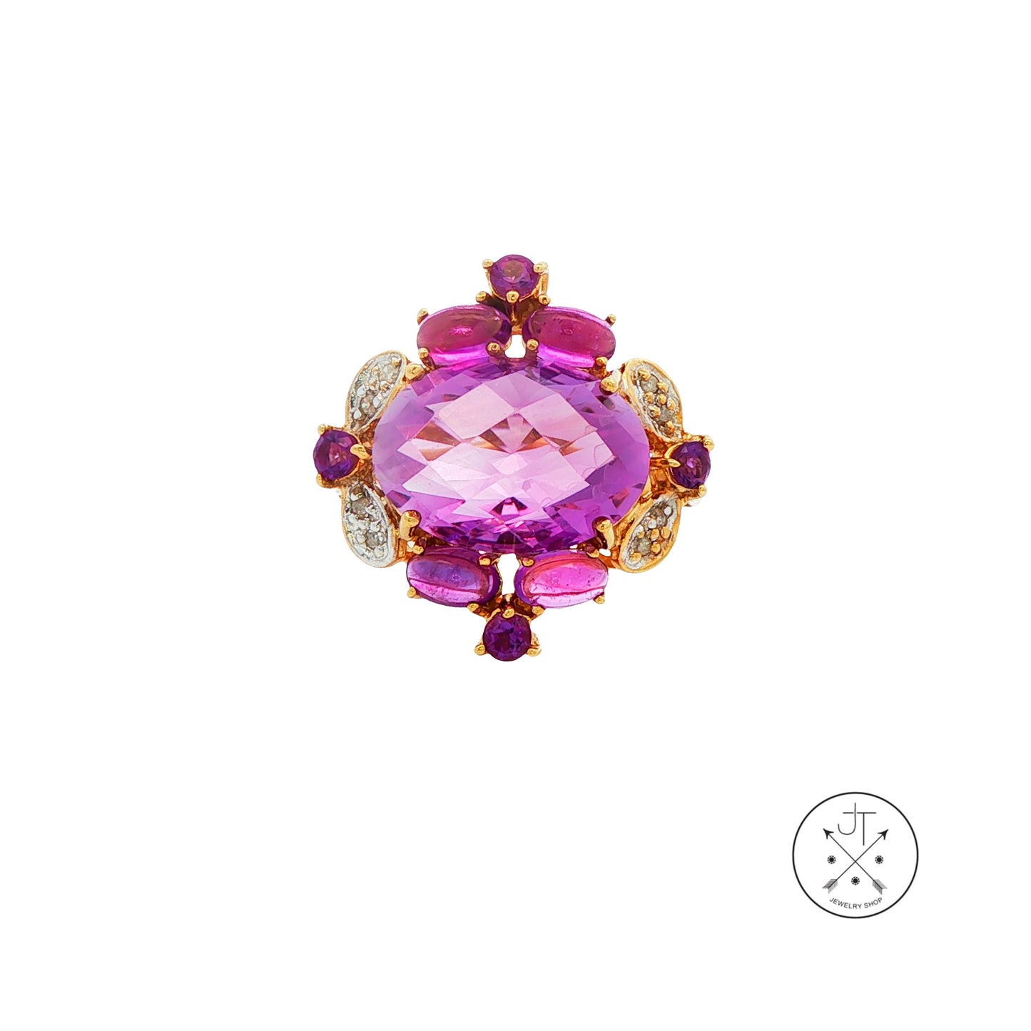 Vintage 10k Yellow Gold Ring with Natural Amethyst and Diamonds Size 7