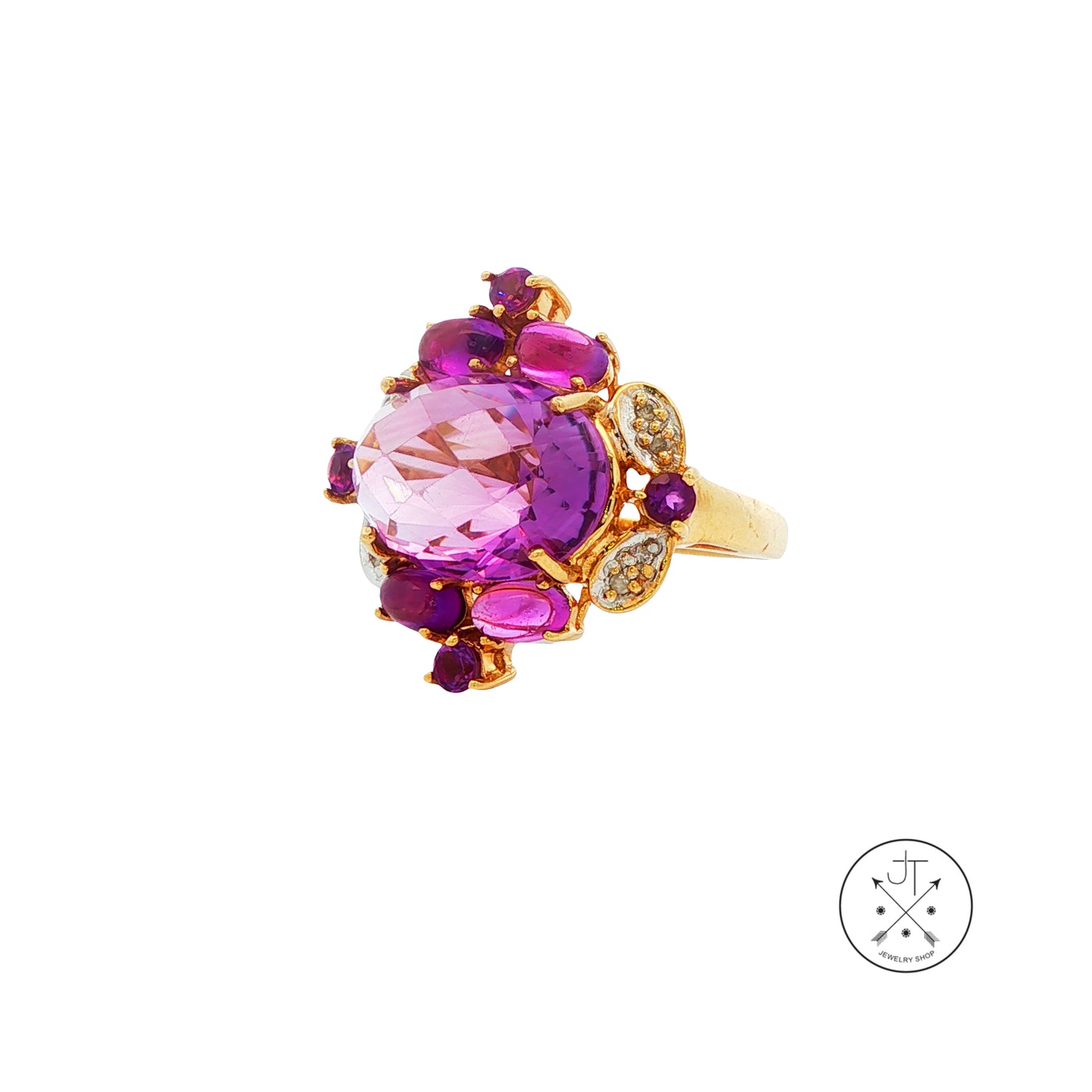 Vintage 10k Yellow Gold Ring with Natural Amethyst and Diamonds Size 7