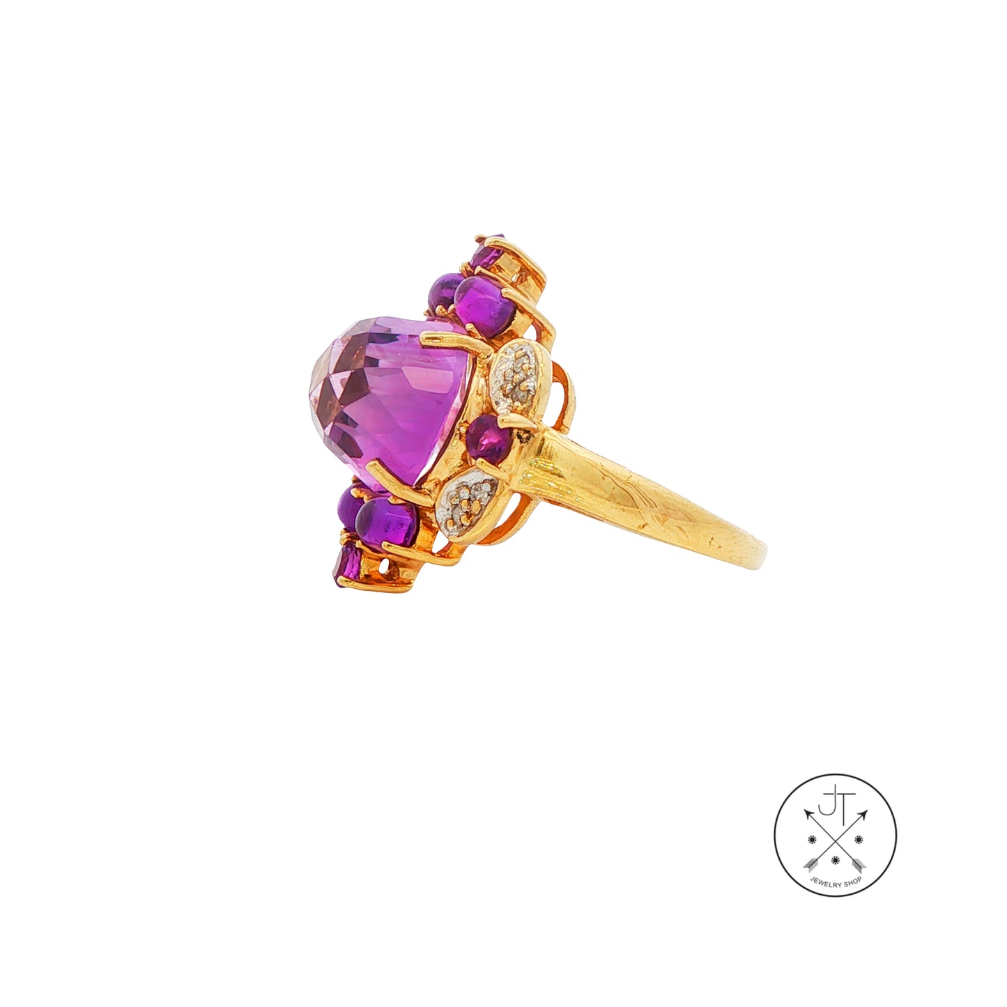 Vintage 10k Yellow Gold Ring with Natural Amethyst and Diamonds Size 7