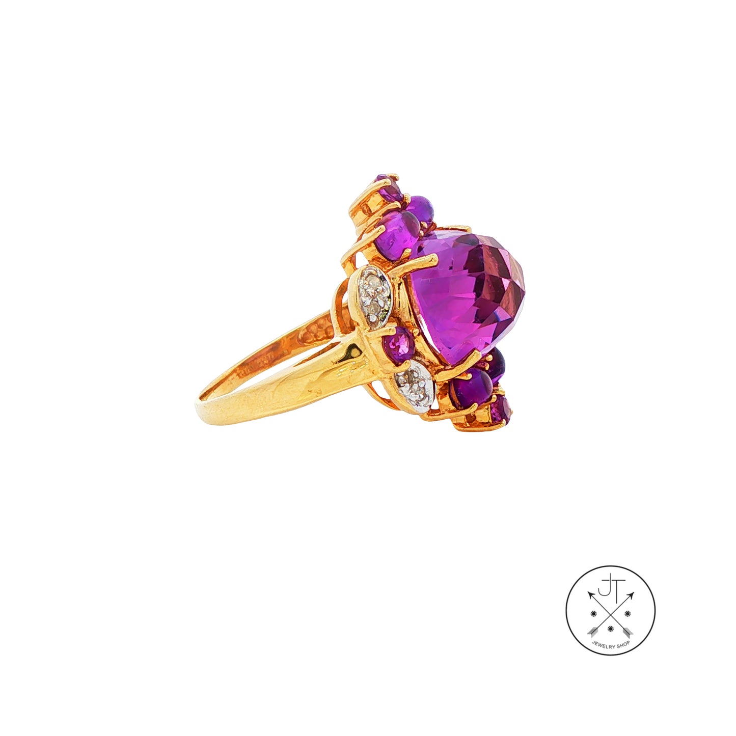 Vintage 10k Yellow Gold Ring with Natural Amethyst and Diamonds Size 7