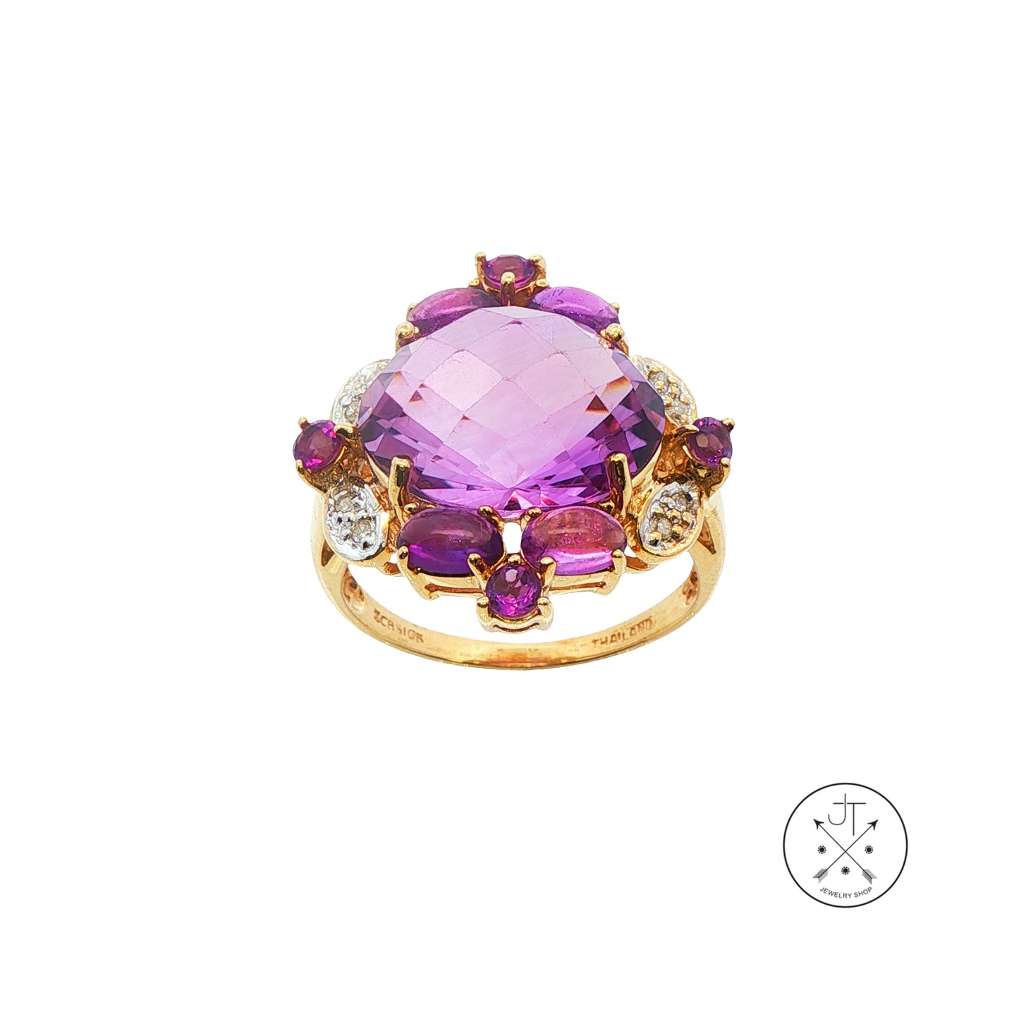 Vintage 10k Yellow Gold Ring with Natural Amethyst and Diamonds Size 7