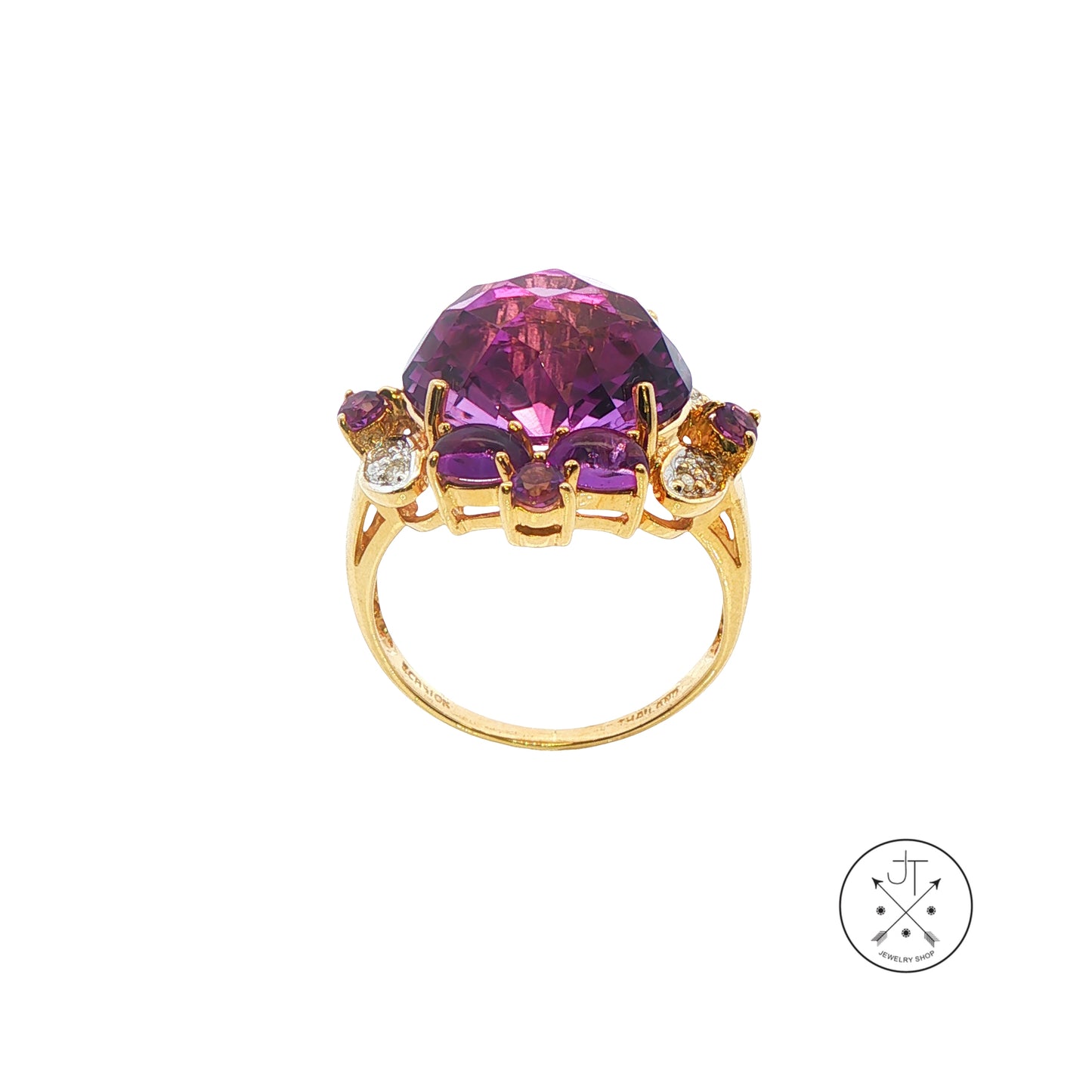 Vintage 10k Yellow Gold Ring with Natural Amethyst and Diamonds Size 7