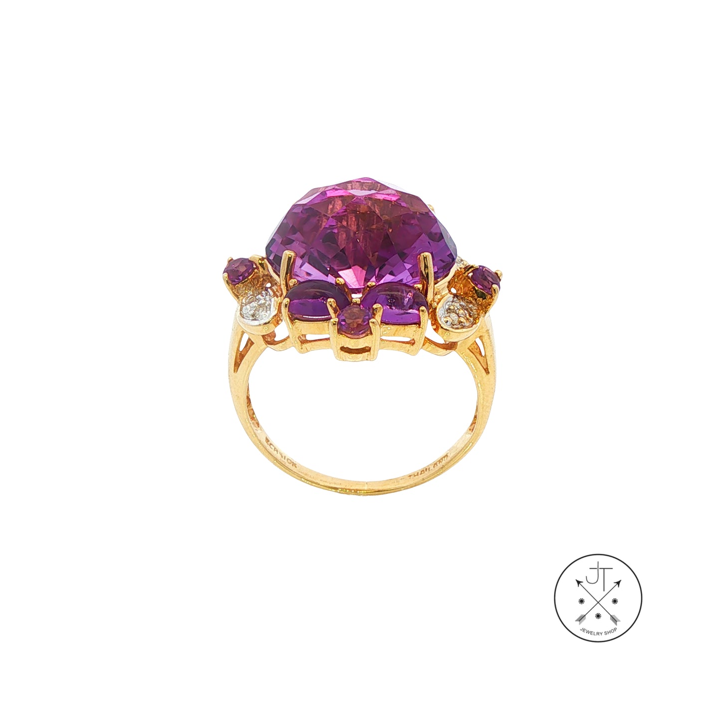 Vintage 10k Yellow Gold Ring with Natural Amethyst and Diamonds Size 7