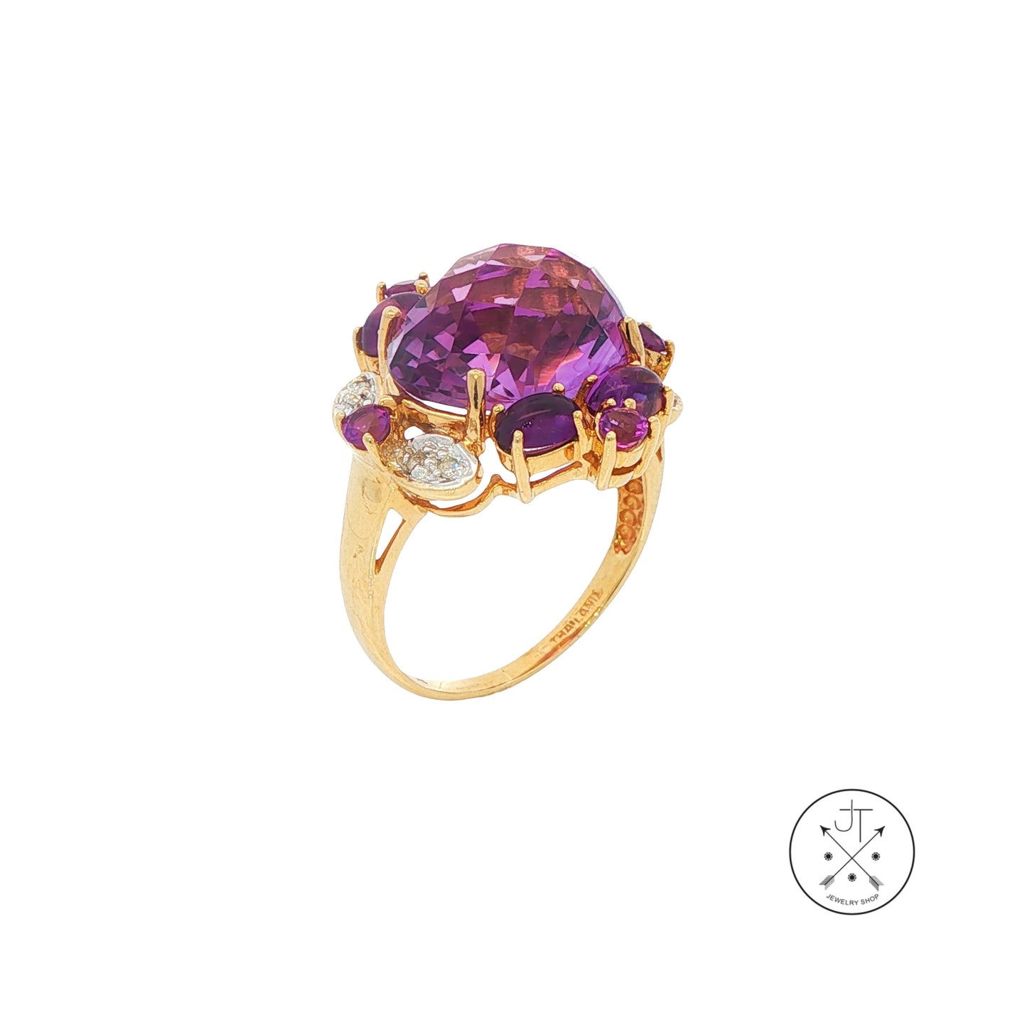 Vintage 10k Yellow Gold Ring with Natural Amethyst and Diamonds Size 7