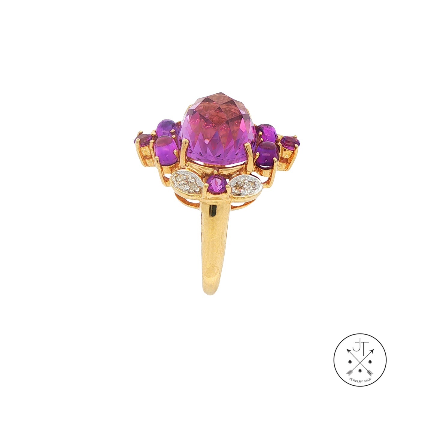 Vintage 10k Yellow Gold Ring with Natural Amethyst and Diamonds Size 7