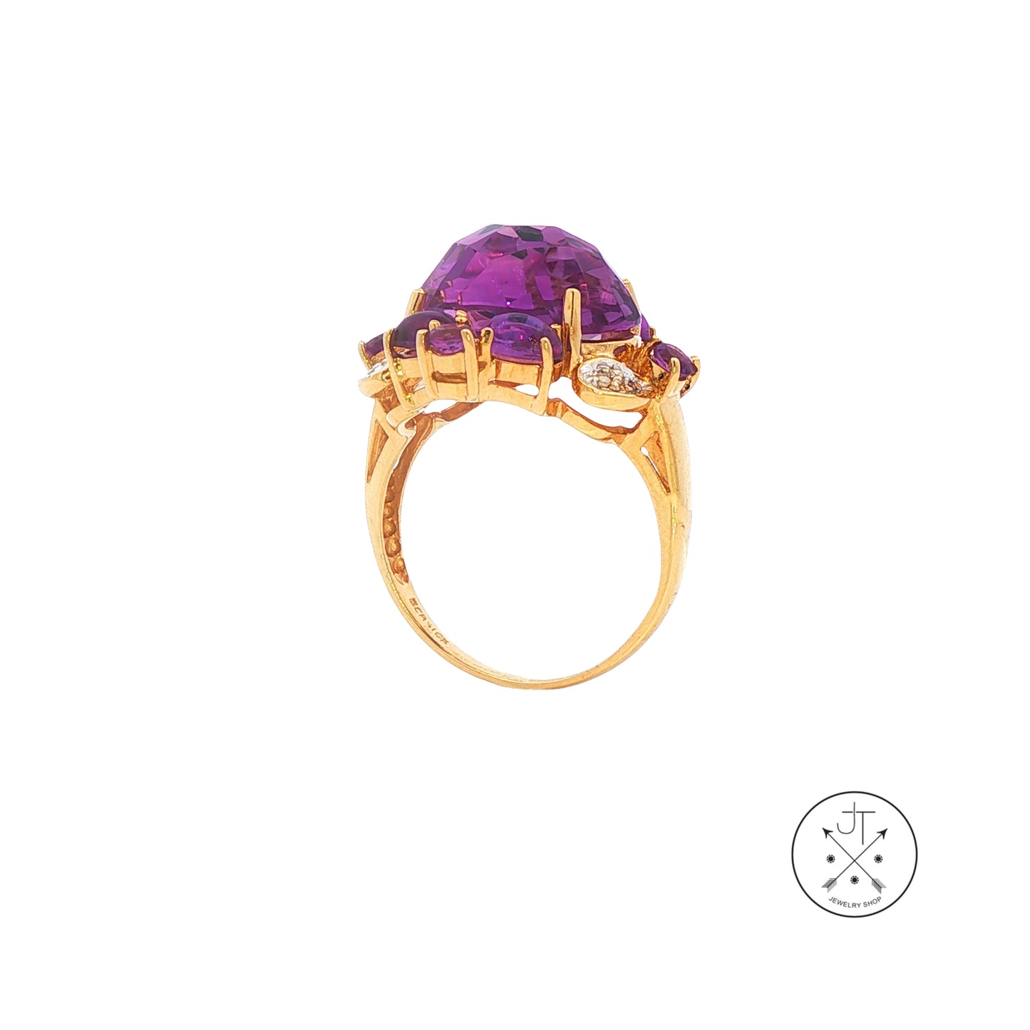 Vintage 10k Yellow Gold Ring with Natural Amethyst and Diamonds Size 7