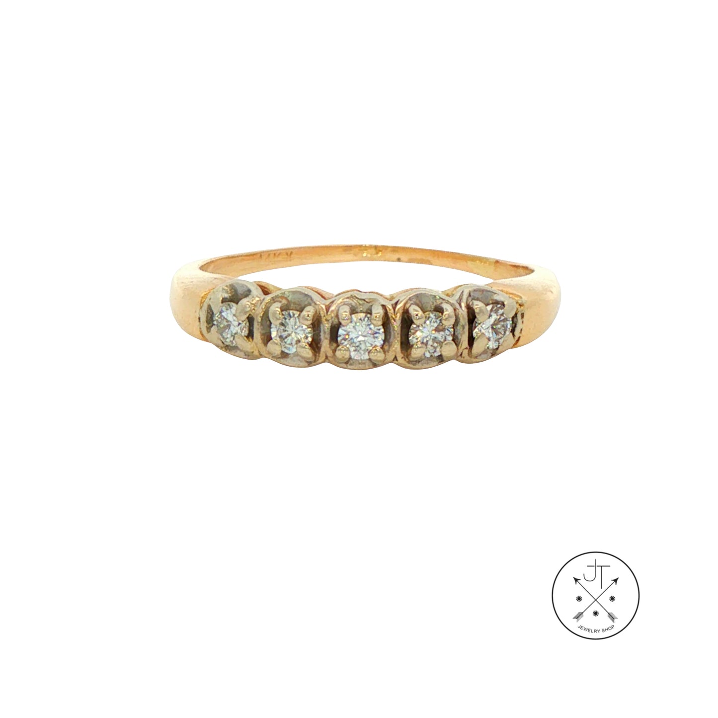 Vintage 14k Yellow Gold Band with .18 ctw Natural Diamonds Size 5.25 Stackable