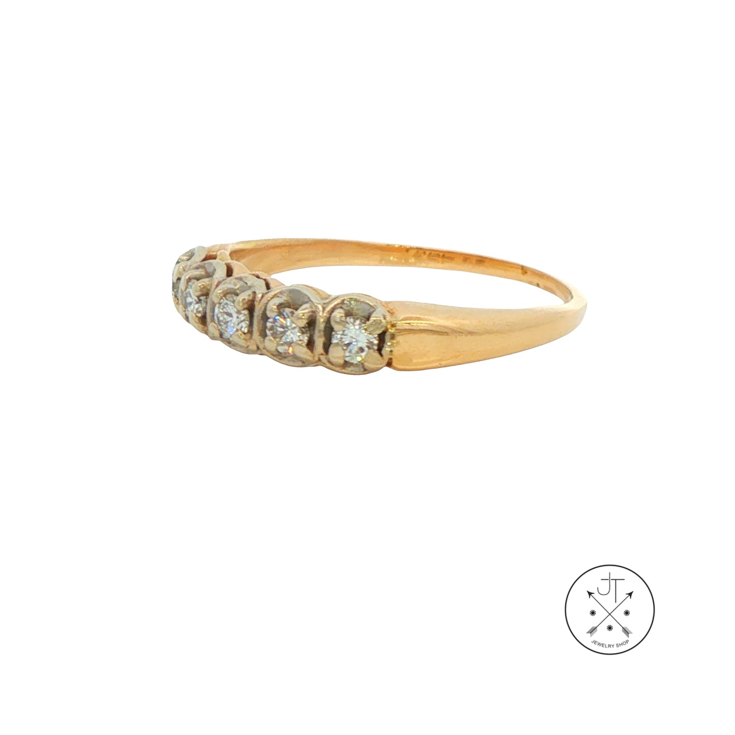 Vintage 14k Yellow Gold Band with .18 ctw Natural Diamonds Size 5.25 Stackable