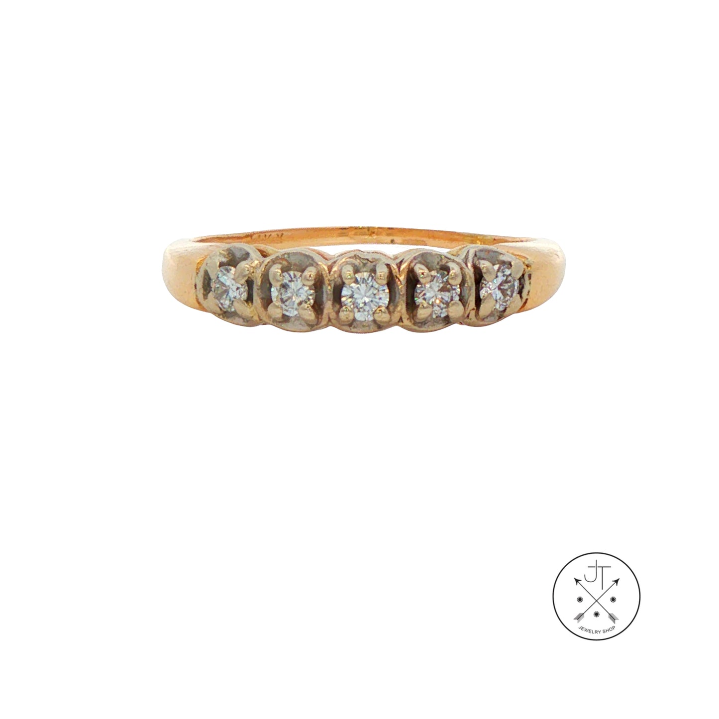 Vintage 14k Yellow Gold Band with .18 ctw Natural Diamonds Size 5.25 Stackable