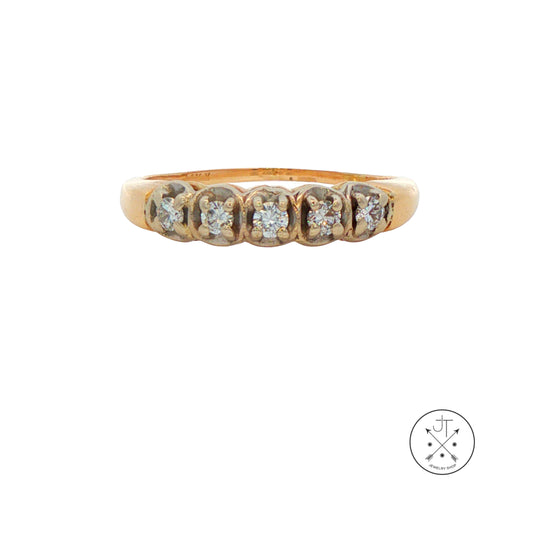 Vintage 14k Yellow Gold Band with .18 ctw Natural Diamonds Size 5.25 Stackable