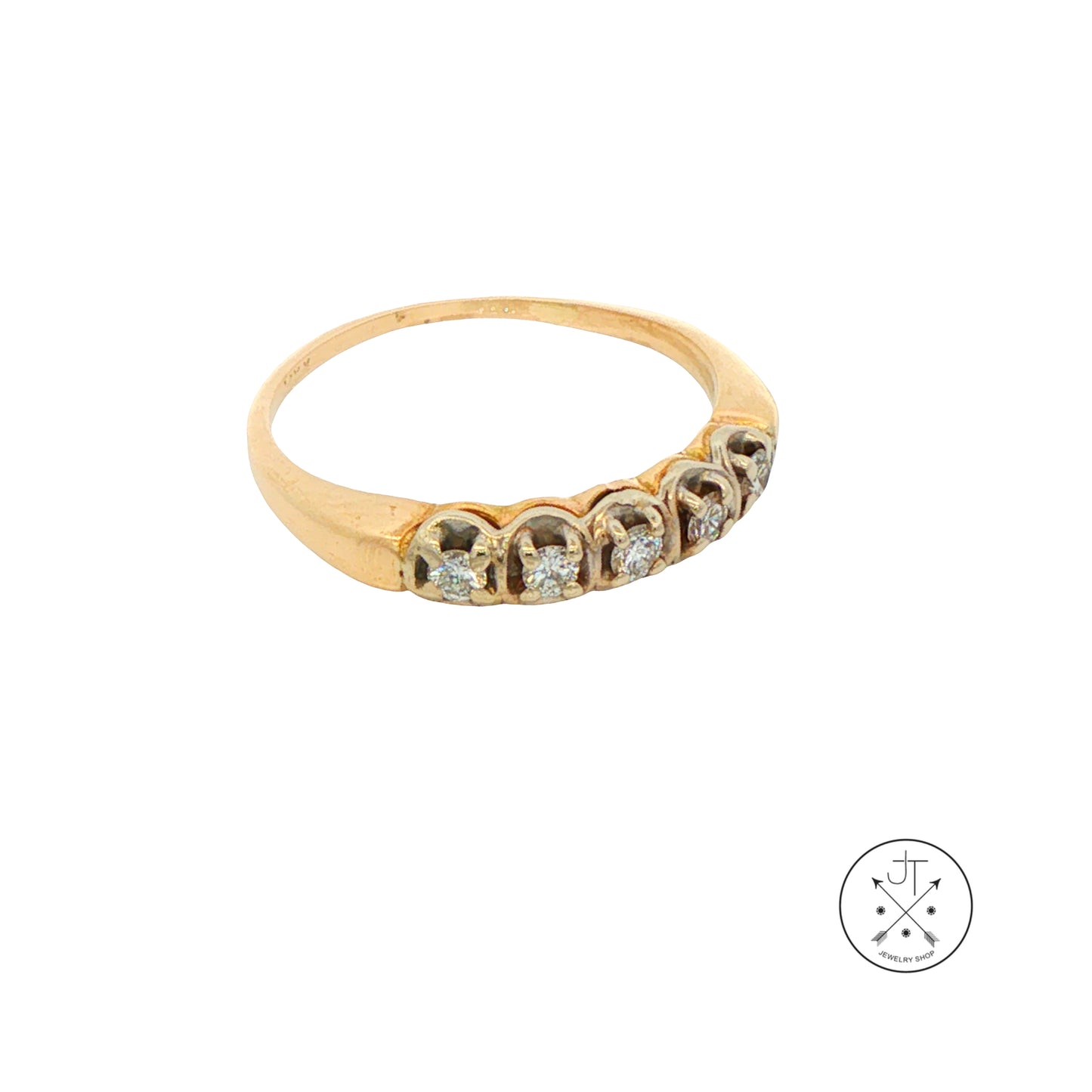 Vintage 14k Yellow Gold Band with .18 ctw Natural Diamonds Size 5.25 Stackable