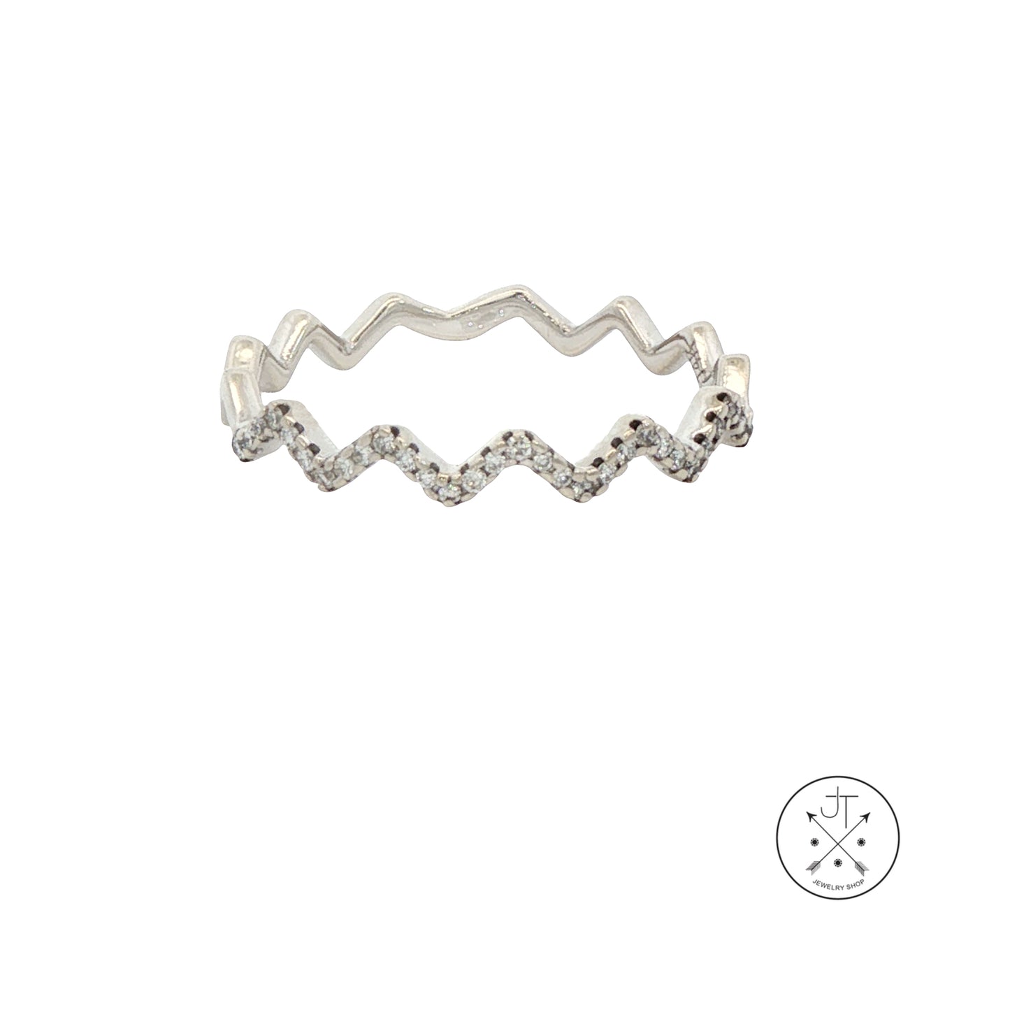 14k White Gold Zig Zag Band with .15 ctw Natural Diamonds Size 5.5 Thin Stack