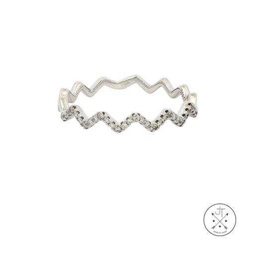 14k White Gold Zig Zag Band with .15 ctw Natural Diamonds Size 5.5 Thin Stack