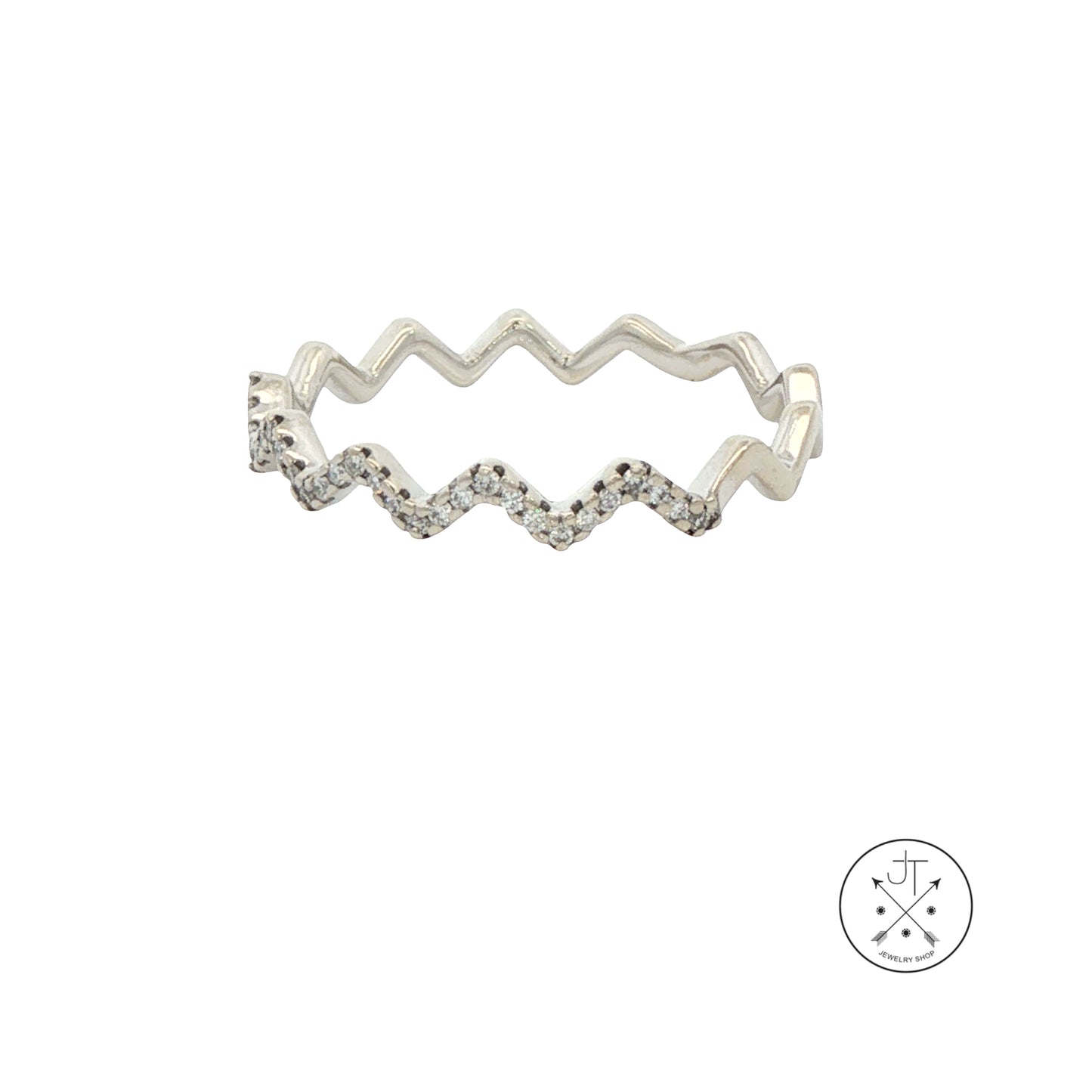 14k White Gold Zig Zag Band with .15 ctw Natural Diamonds Size 5.5 Thin Stack