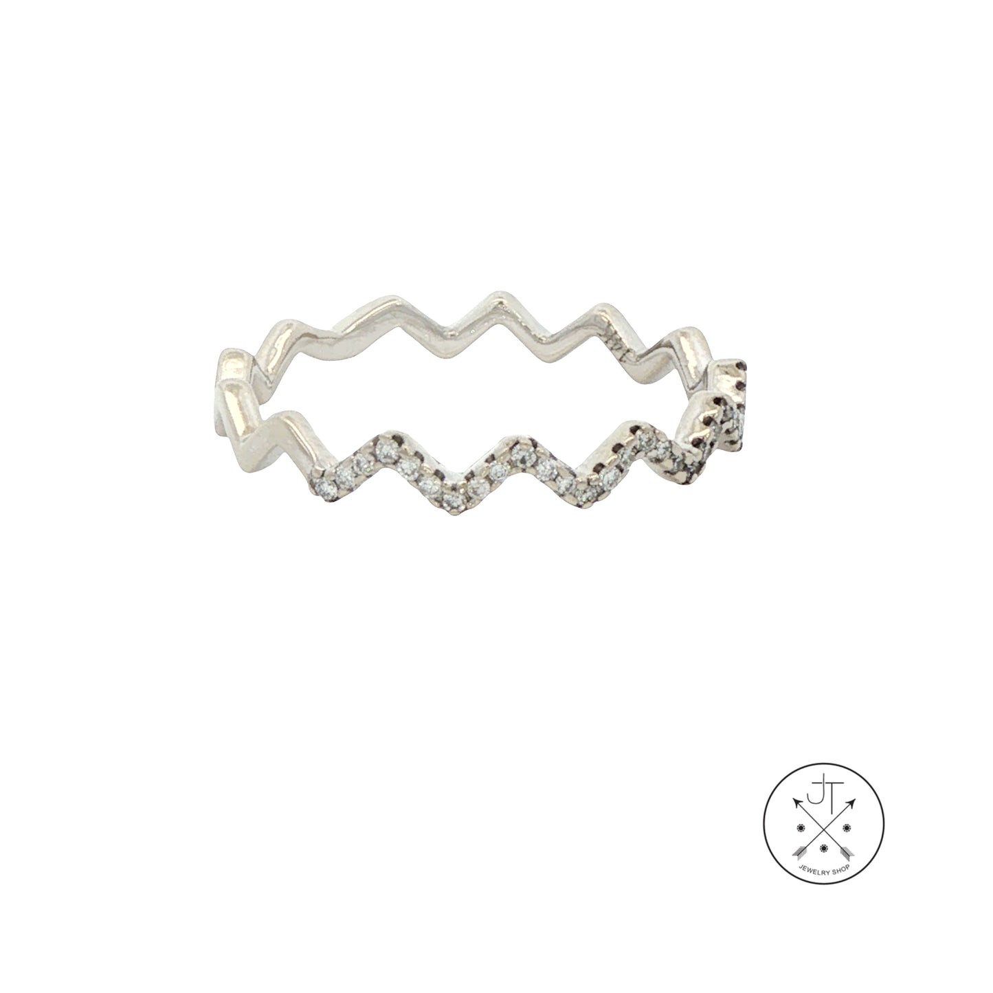 14k White Gold Zig Zag Band with .15 ctw Natural Diamonds Size 5.5 Thin Stack