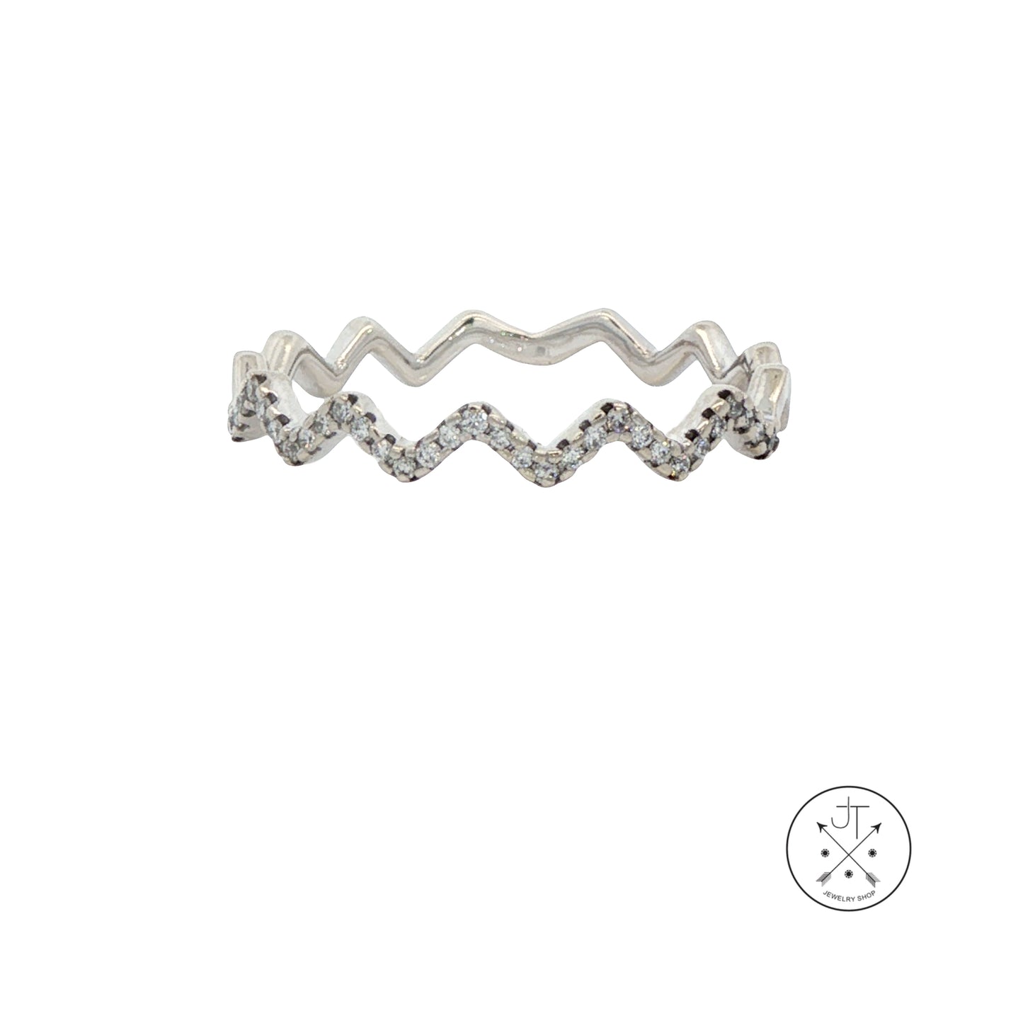 14k White Gold Zig Zag Band with .15 ctw Natural Diamonds Size 5.5 Thin Stack