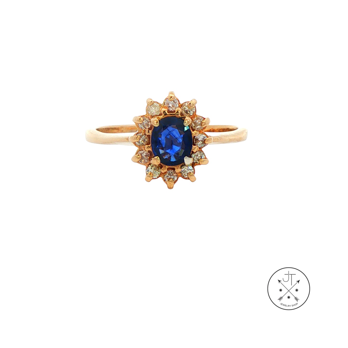 Vintage 14k Yellow Gold Ring with Natural Sapphire Diamond Halo Size 9
