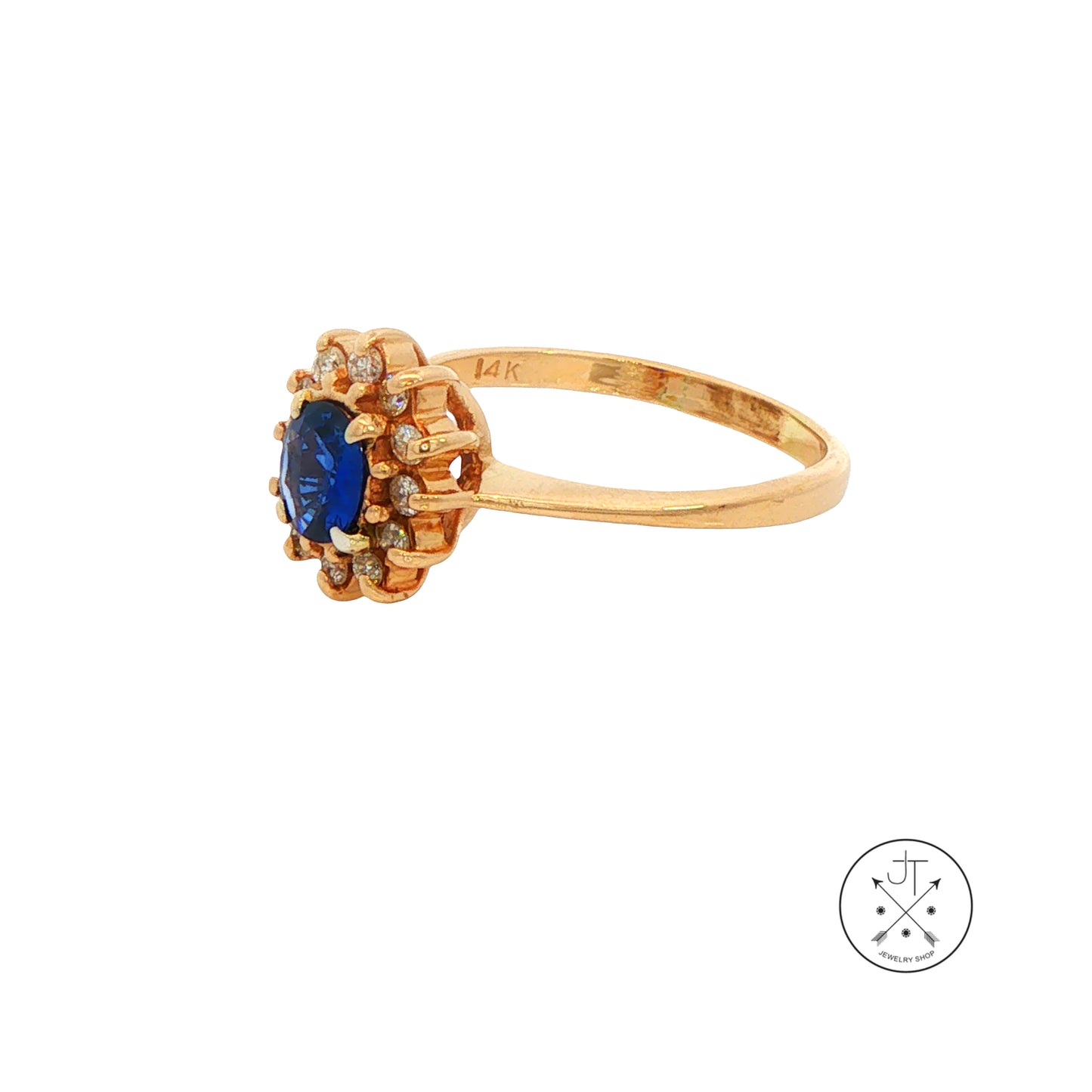 Vintage 14k Yellow Gold Ring with Natural Sapphire Diamond Halo Size 9