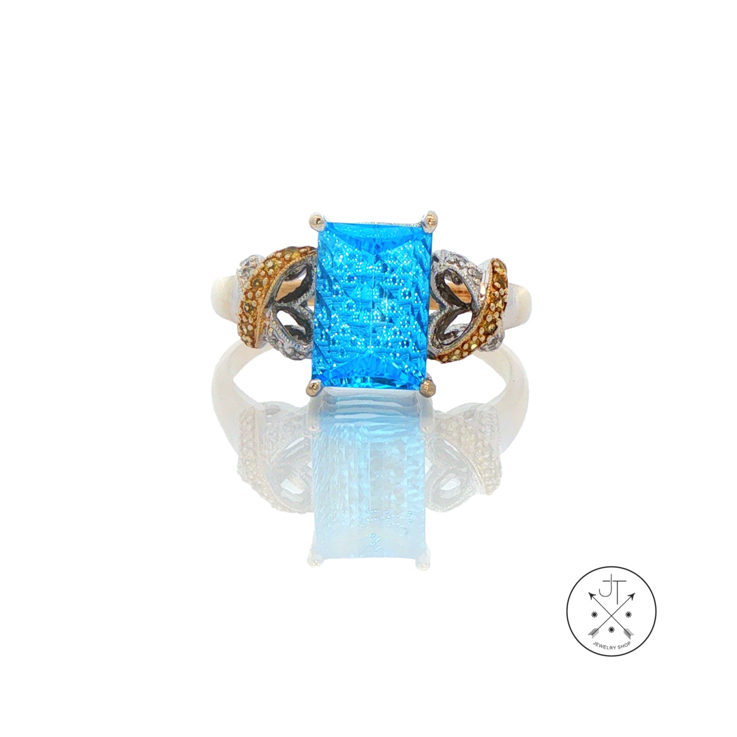 Vintage 18k 2-Tone Gold Ring with Natural Topaz and Diamond Size 8.5 Fantasy Cut