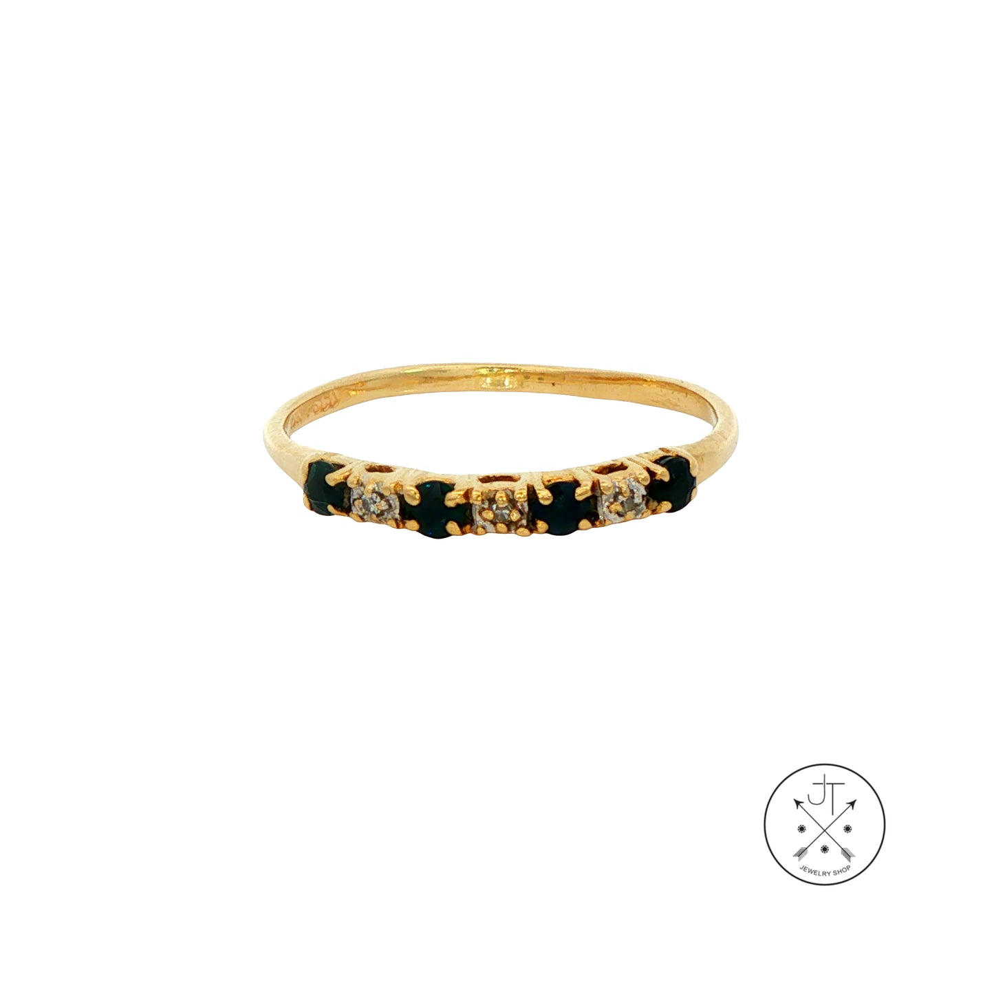Vintage 10k Yellow Gold Band Natural Sapphires Diamonds Size 8.5 Thin Stack