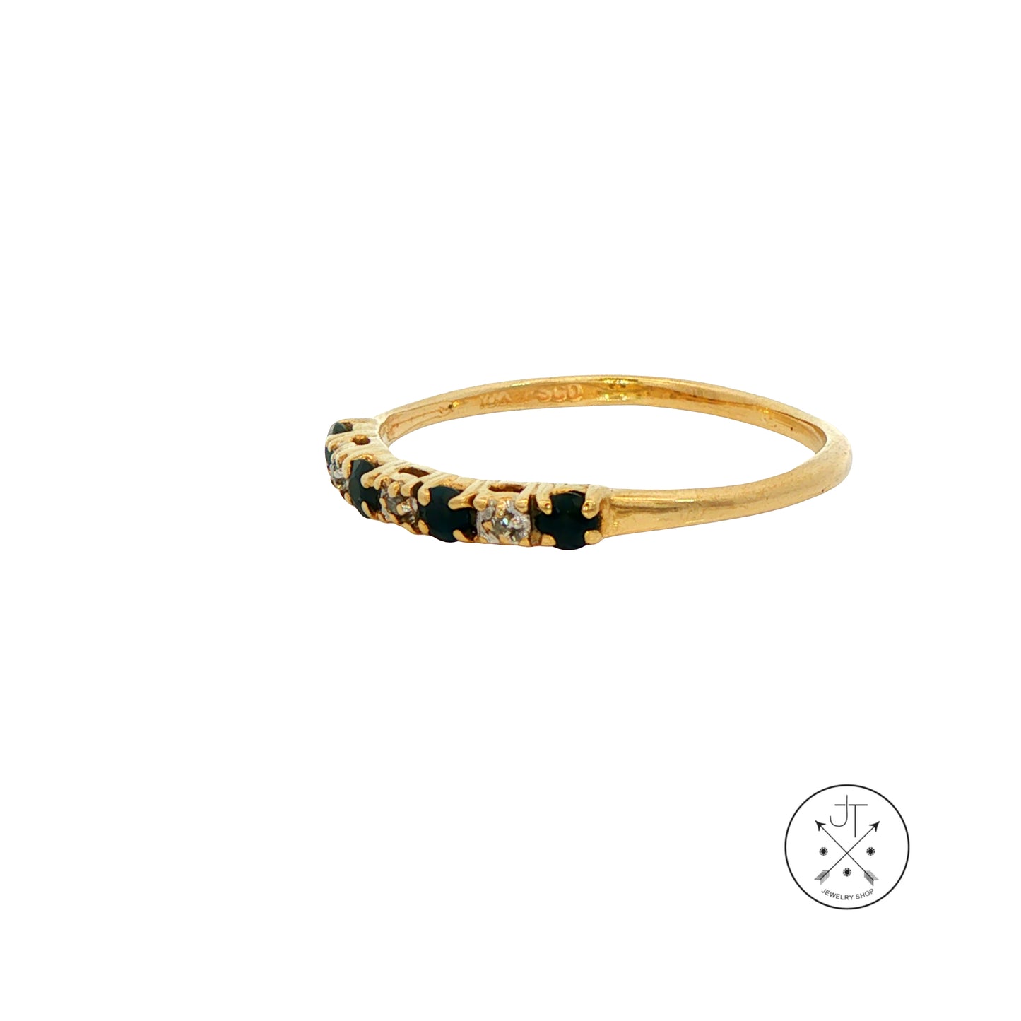 Vintage 10k Yellow Gold Band Natural Sapphires Diamonds Size 8.5 Thin Stack