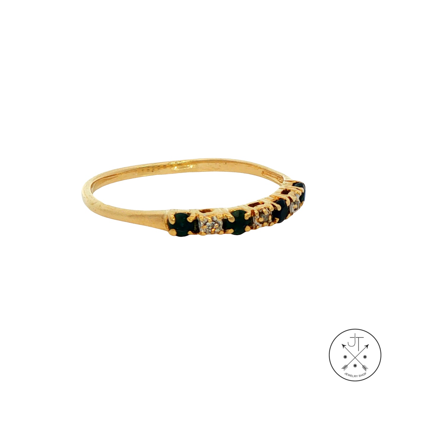 Vintage 10k Yellow Gold Band Natural Sapphires Diamonds Size 8.5 Thin Stack