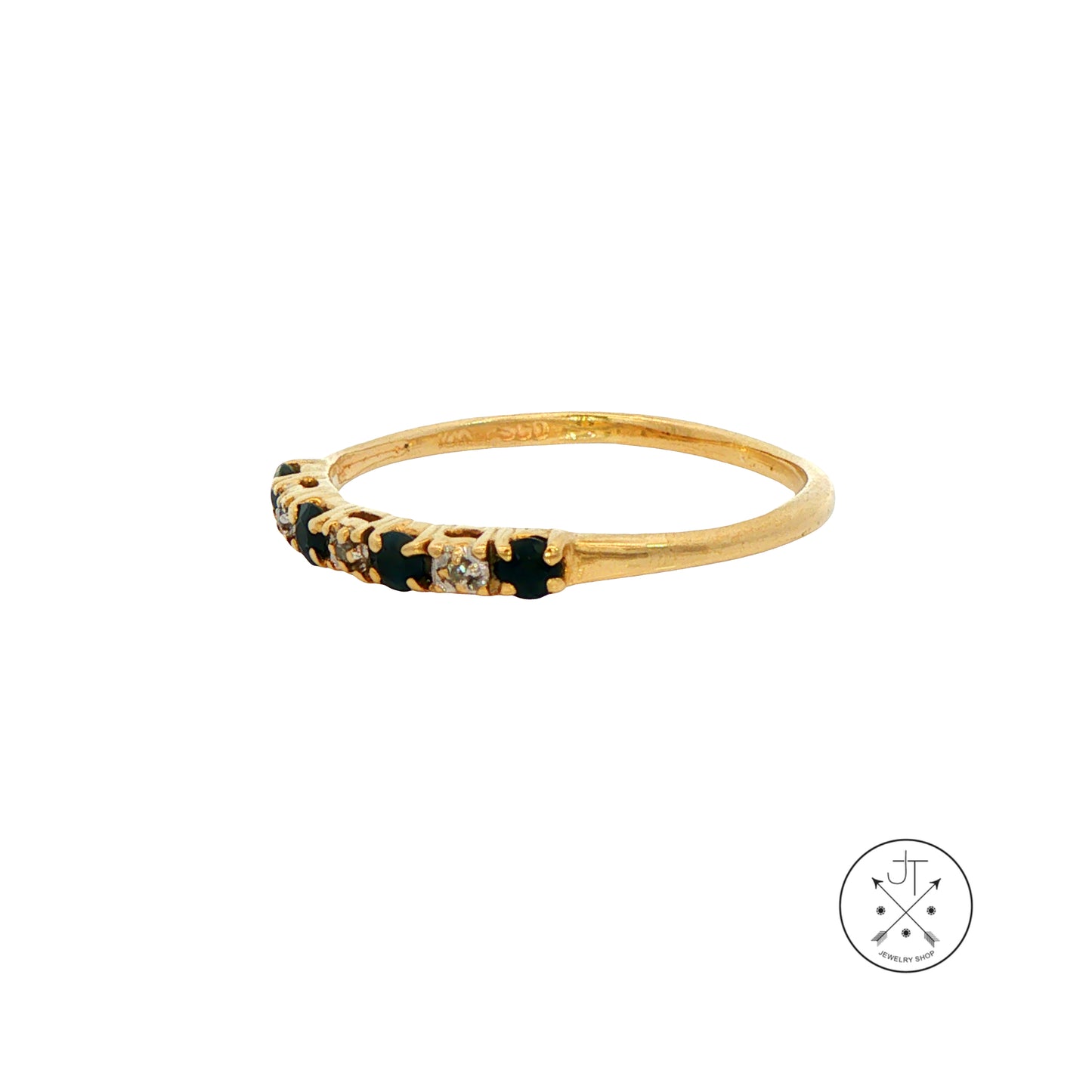 Vintage 10k Yellow Gold Band Natural Sapphires Diamonds Size 8.5 Thin Stack