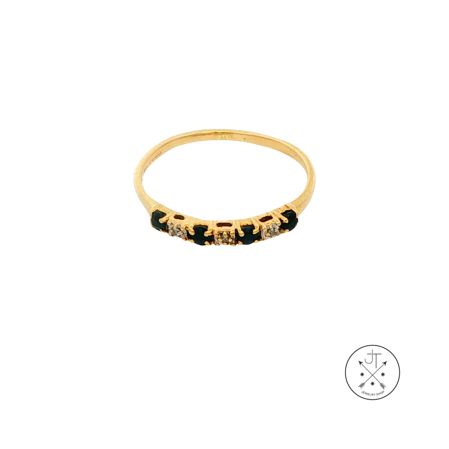 Vintage 10k Yellow Gold Band Natural Sapphires Diamonds Size 8.5 Thin Stack