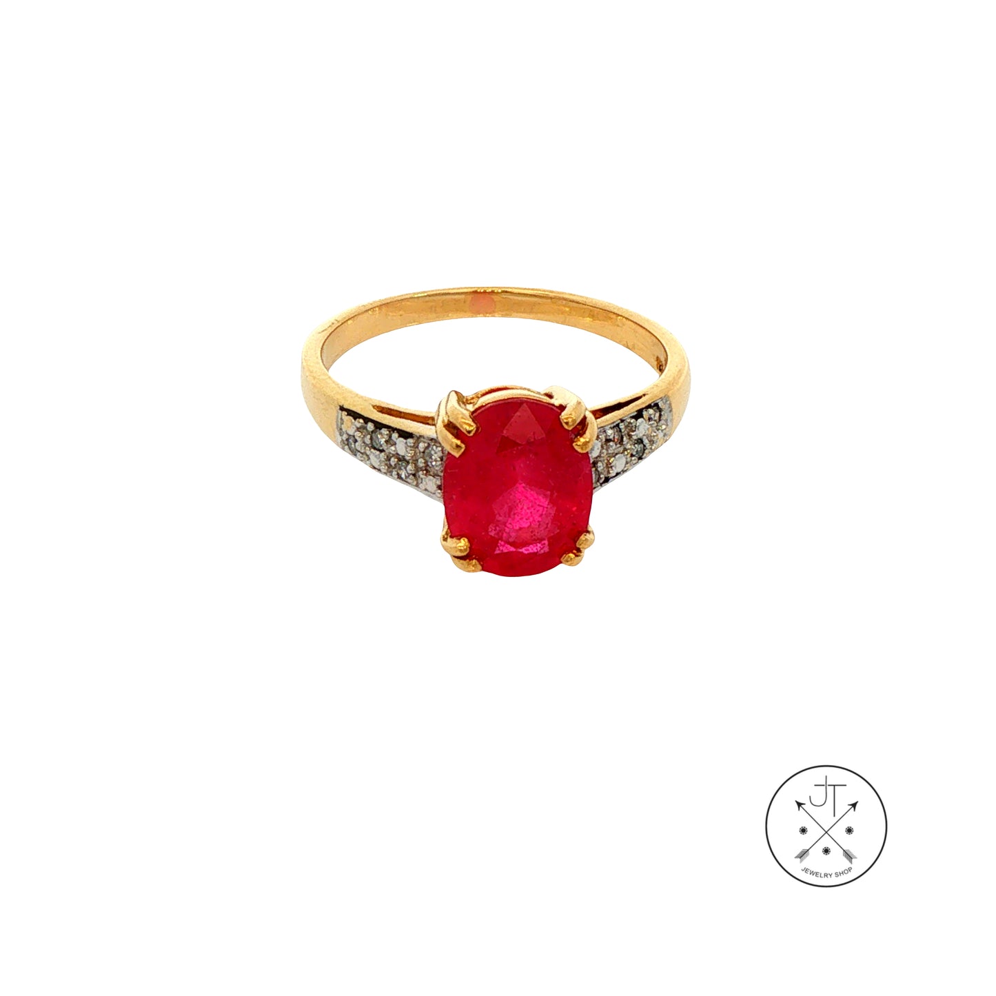Vintage 18k Yellow Gold Ring with 2.24 ct Natural Ruby and Diamonds Size 7.25
