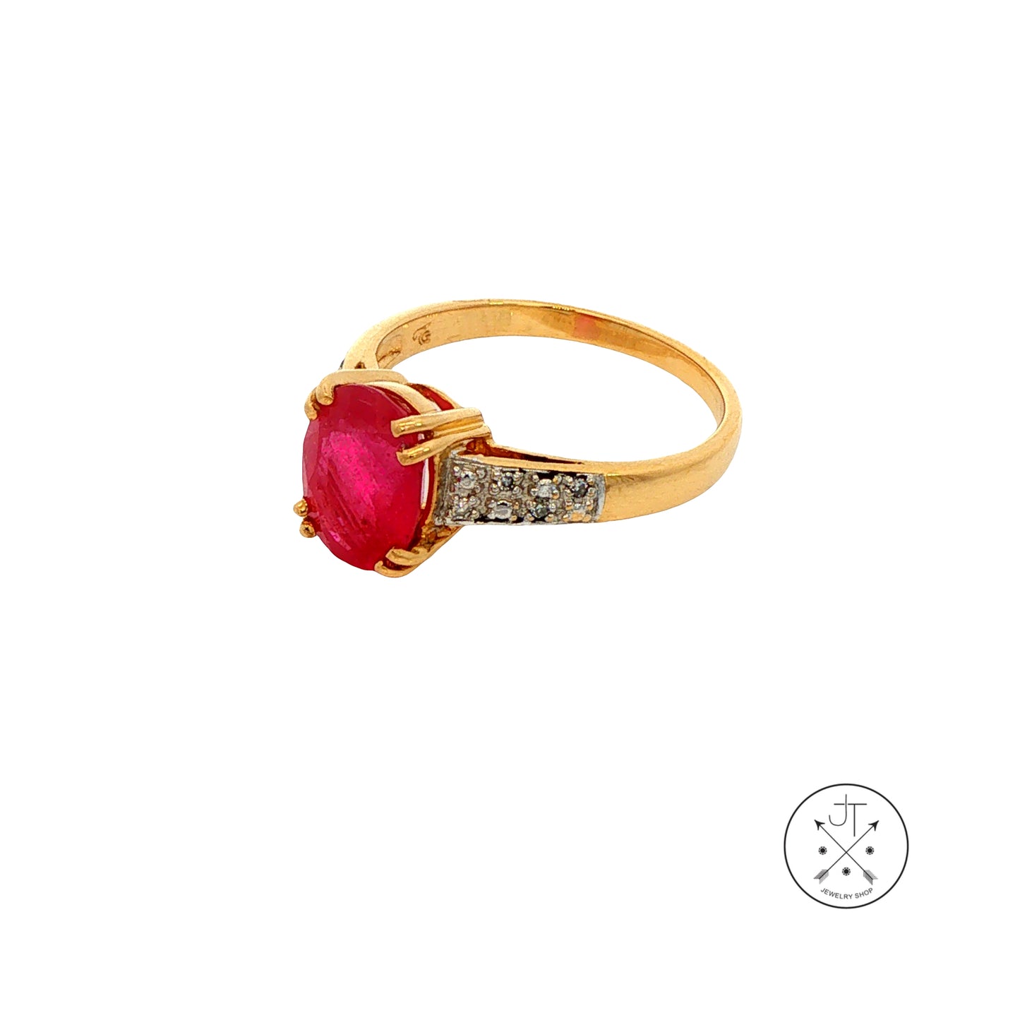Vintage 18k Yellow Gold Ring with 2.24 ct Natural Ruby and Diamonds Size 7.25